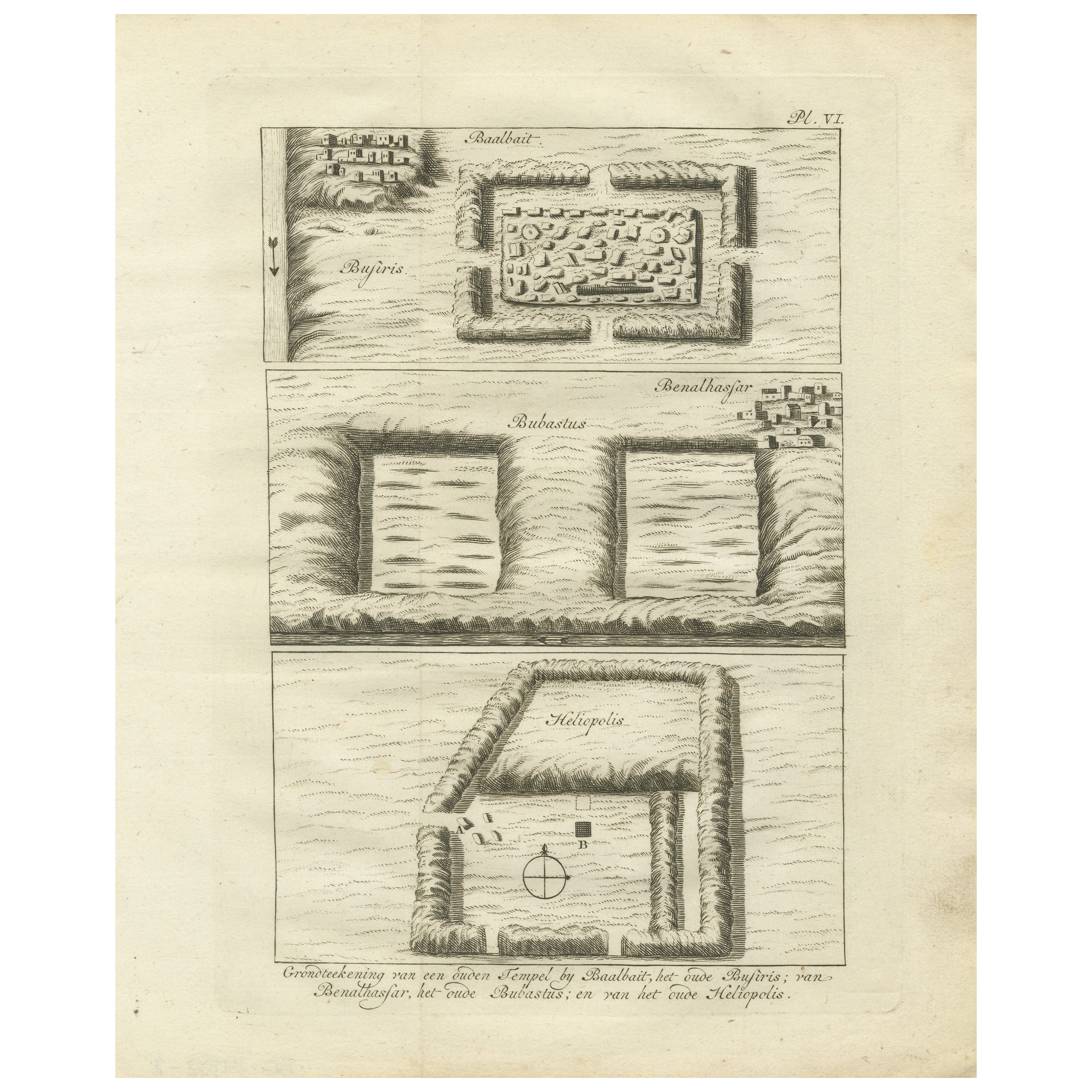 Planos de templos antiguos y ruinas - Egipto, Baalbek, Bubastus, Heliópolis 1776