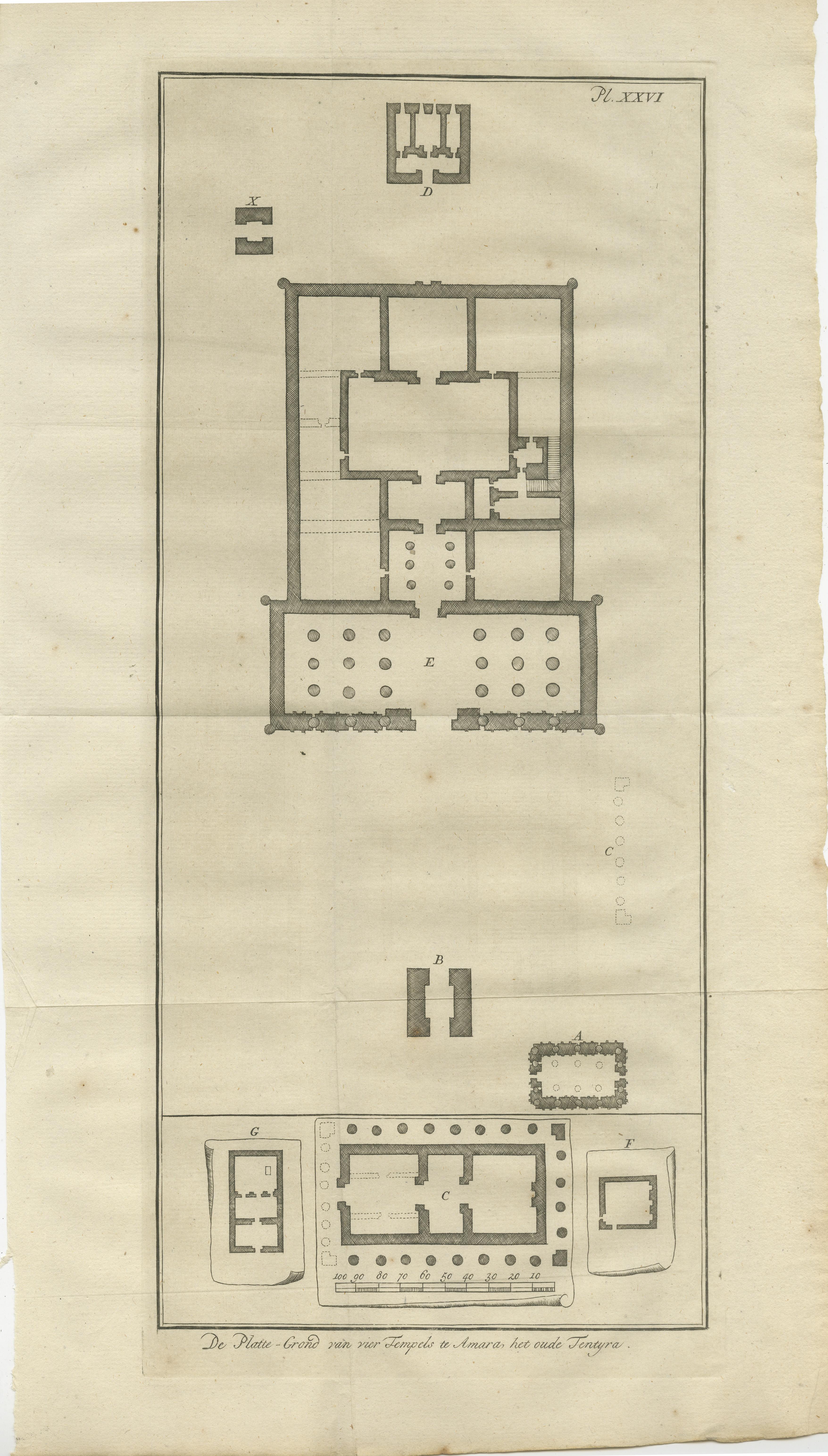 Planos de los templos antiguos de Amara y Tentyra - Arquitectura egipcia c.1710

Descripción:
Este grabado arquitectónico de principios del siglo XVIII, titulado 