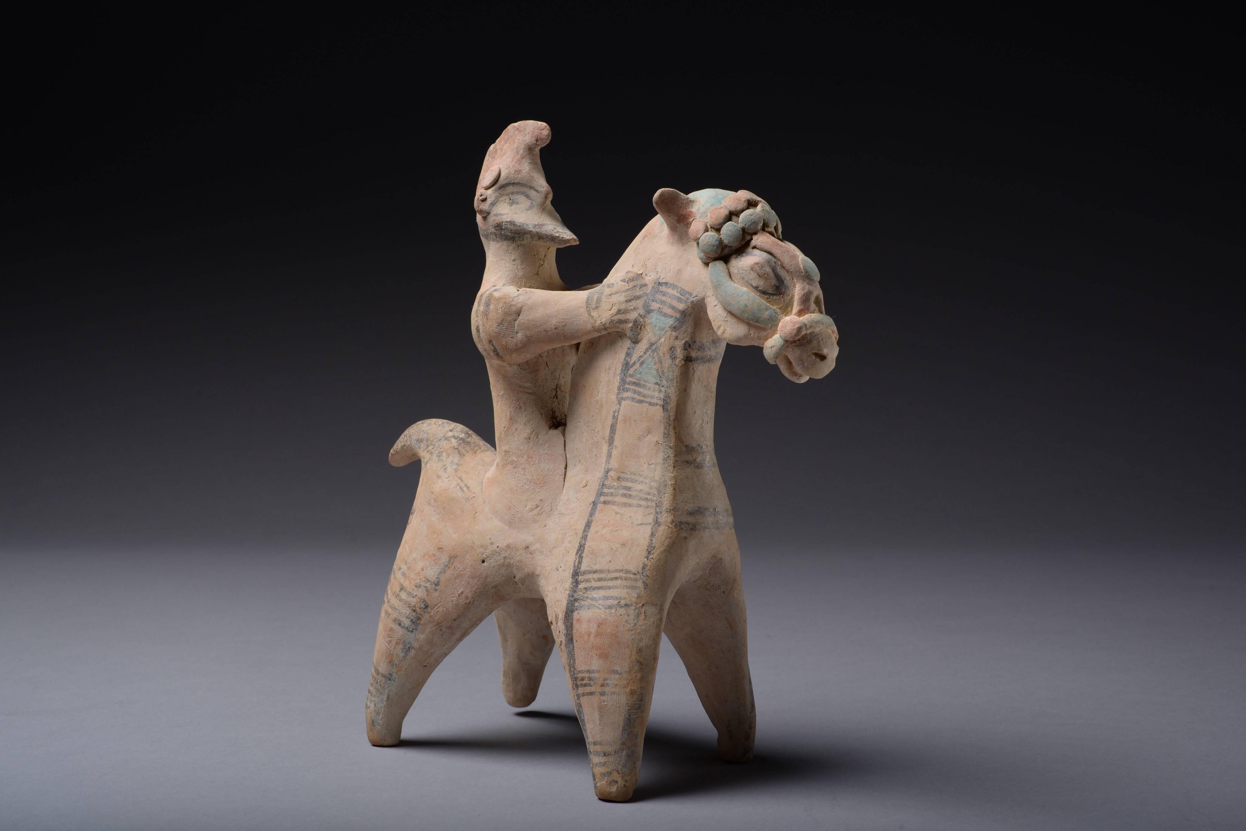 Greek Ancient Terracotta Archaic Horse and Rider from Cyprus, 700 BC