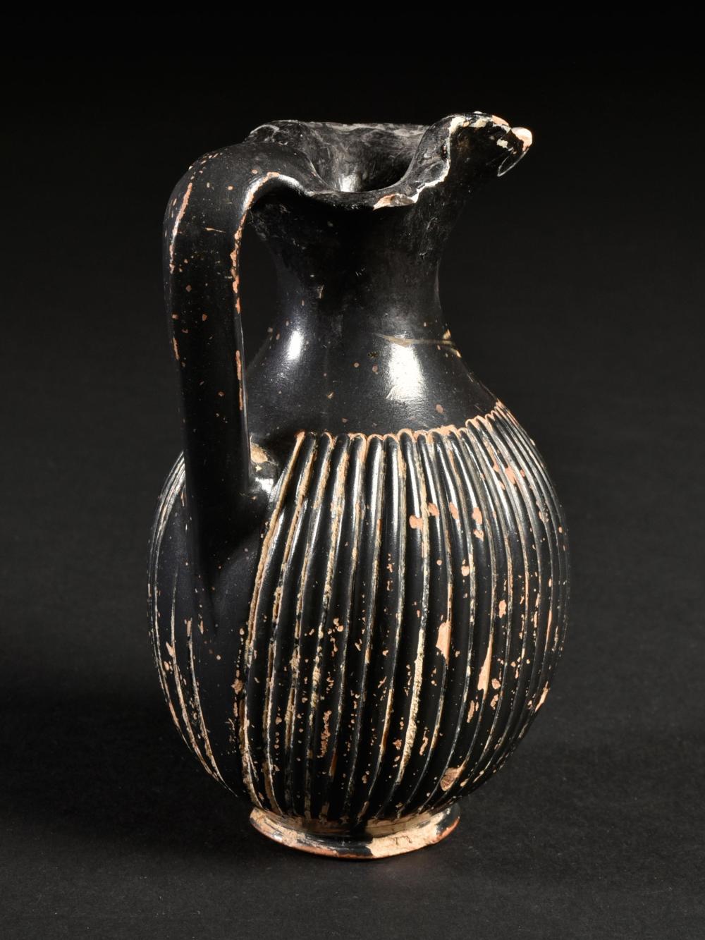 Rustic Ancient Terracotta Greek Pottery Oinochoe Wine Vessel, circa 350 BC 