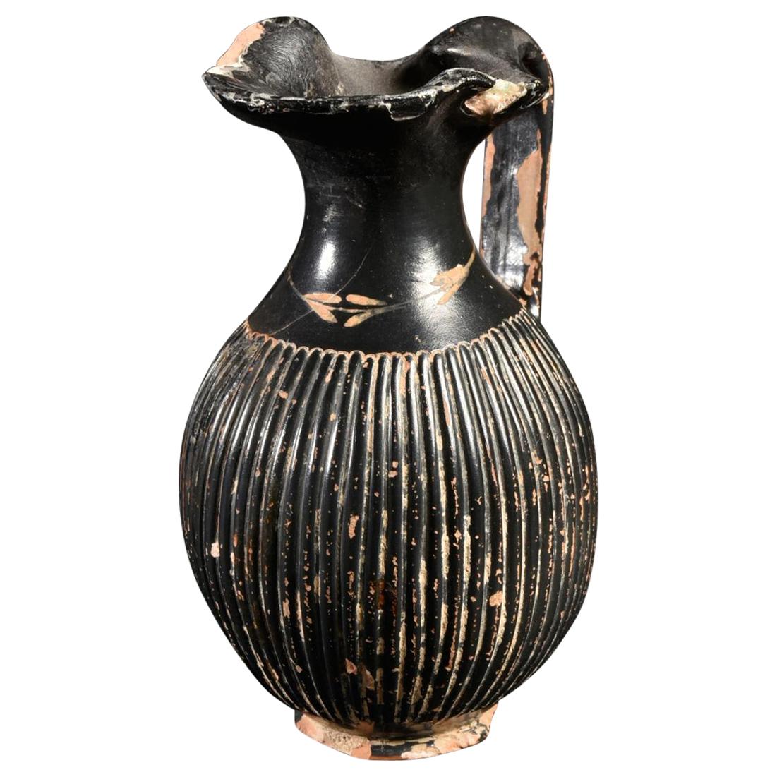 Ancient Terracotta Greek Pottery Oinochoe Wine Vessel, circa 350 BC 