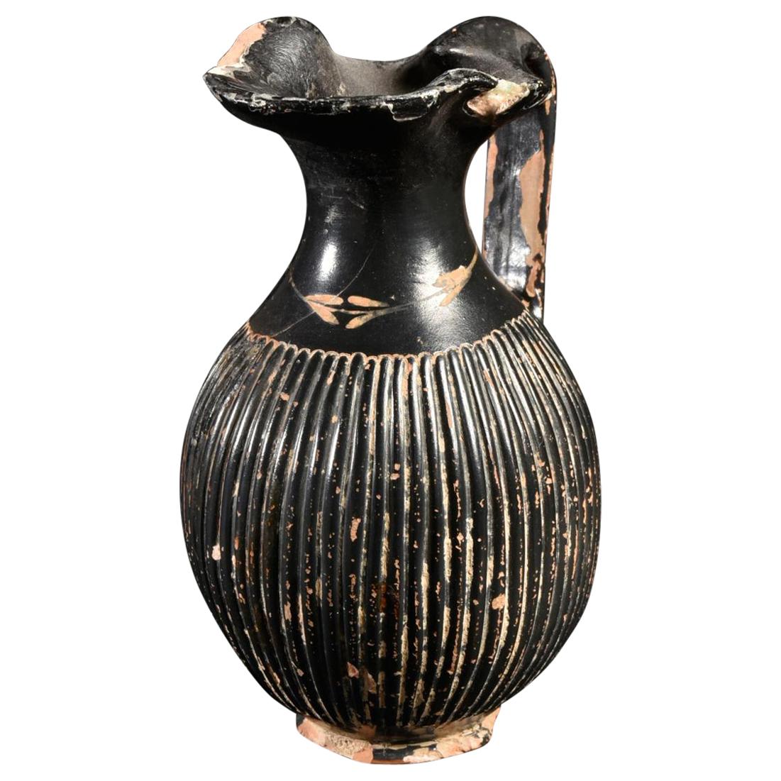 Ancient Terracotta Greek Pottery Oinochoe Wine Vessel, circa 350 BC at