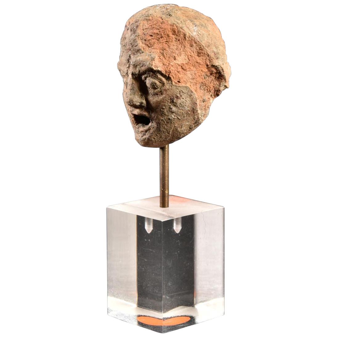 Ancient Terracotta Theatre Greek Head of a Man, 3rd Century BC