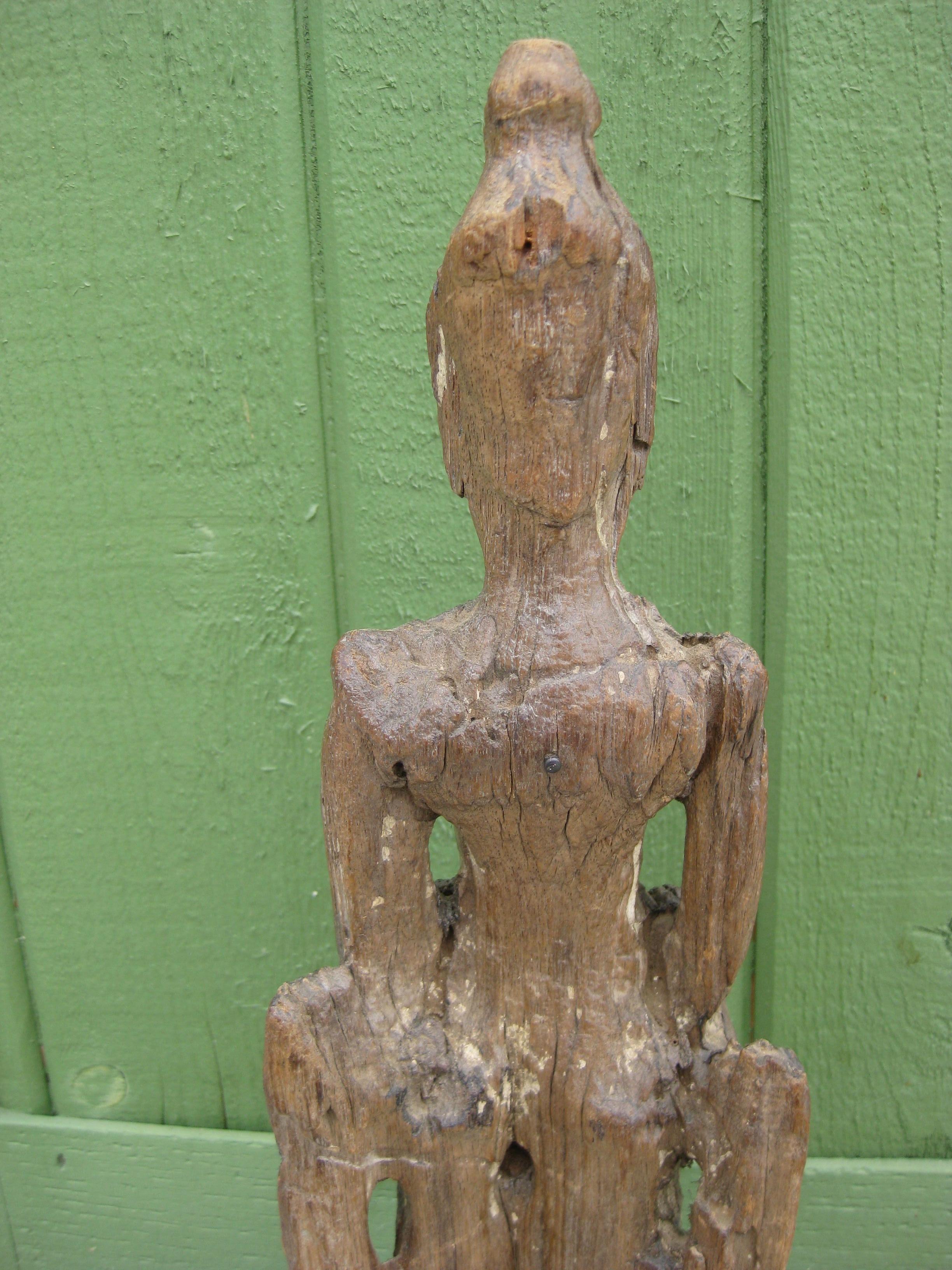 Ancient Thai Burmese Southeast Asia Temple Goddess Deity Wood Statue Sculpture For Sale 5