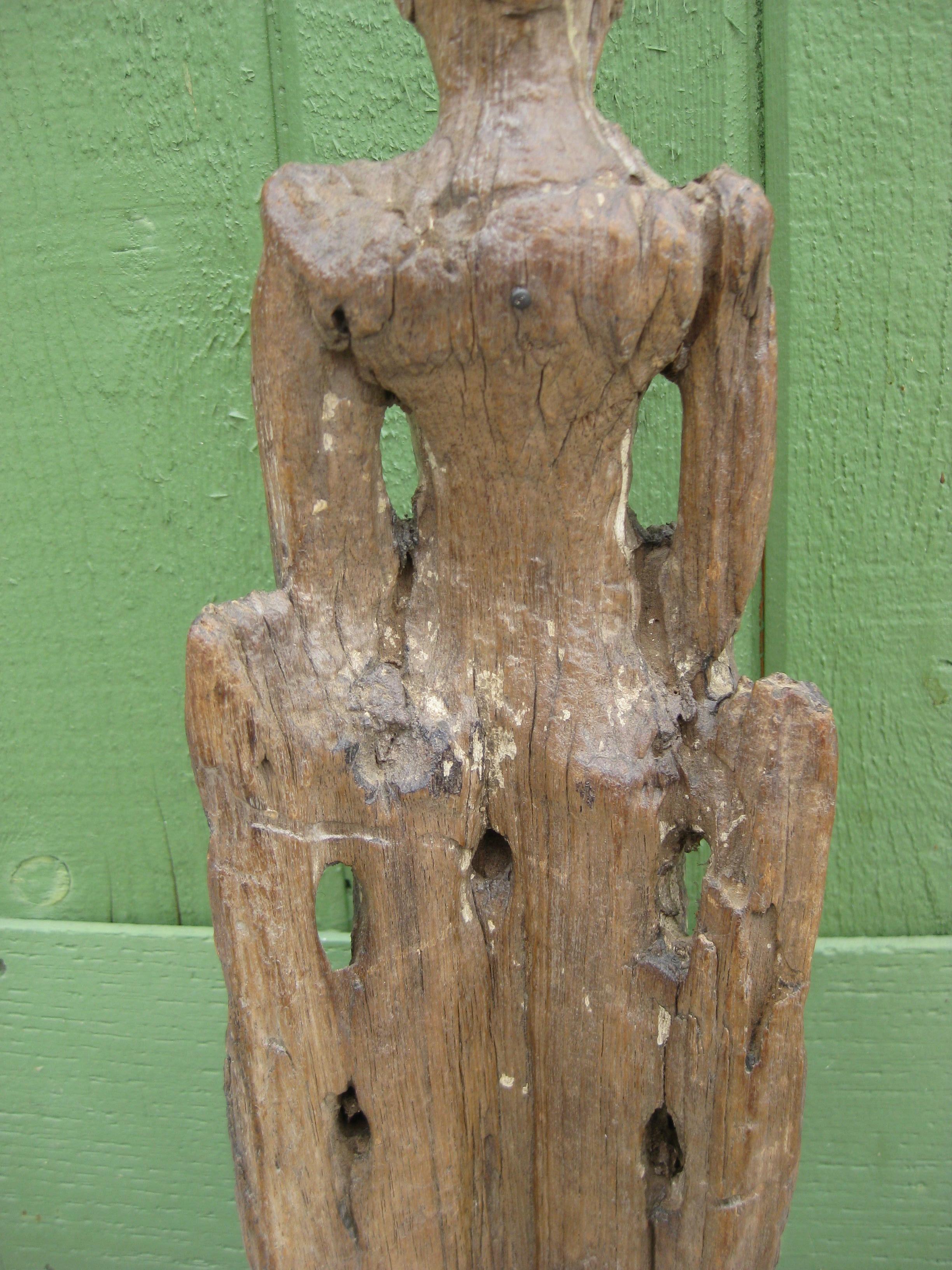 Ancient Thai Burmese Southeast Asia Temple Goddess Deity Wood Statue Sculpture For Sale 6