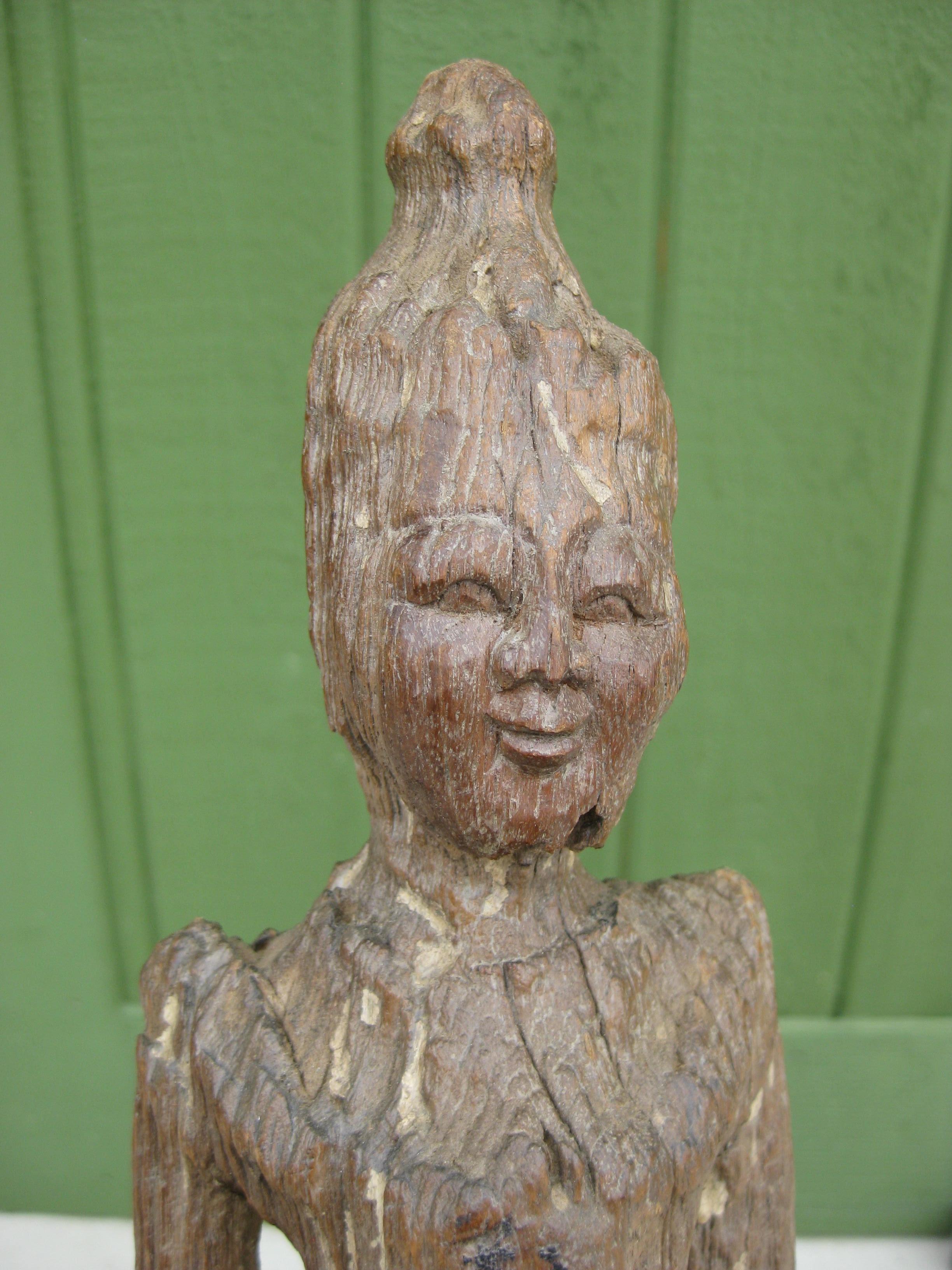 Ancient Thai Burmese Southeast Asia Temple Goddess Deity Wood Statue Sculpture For Sale 9