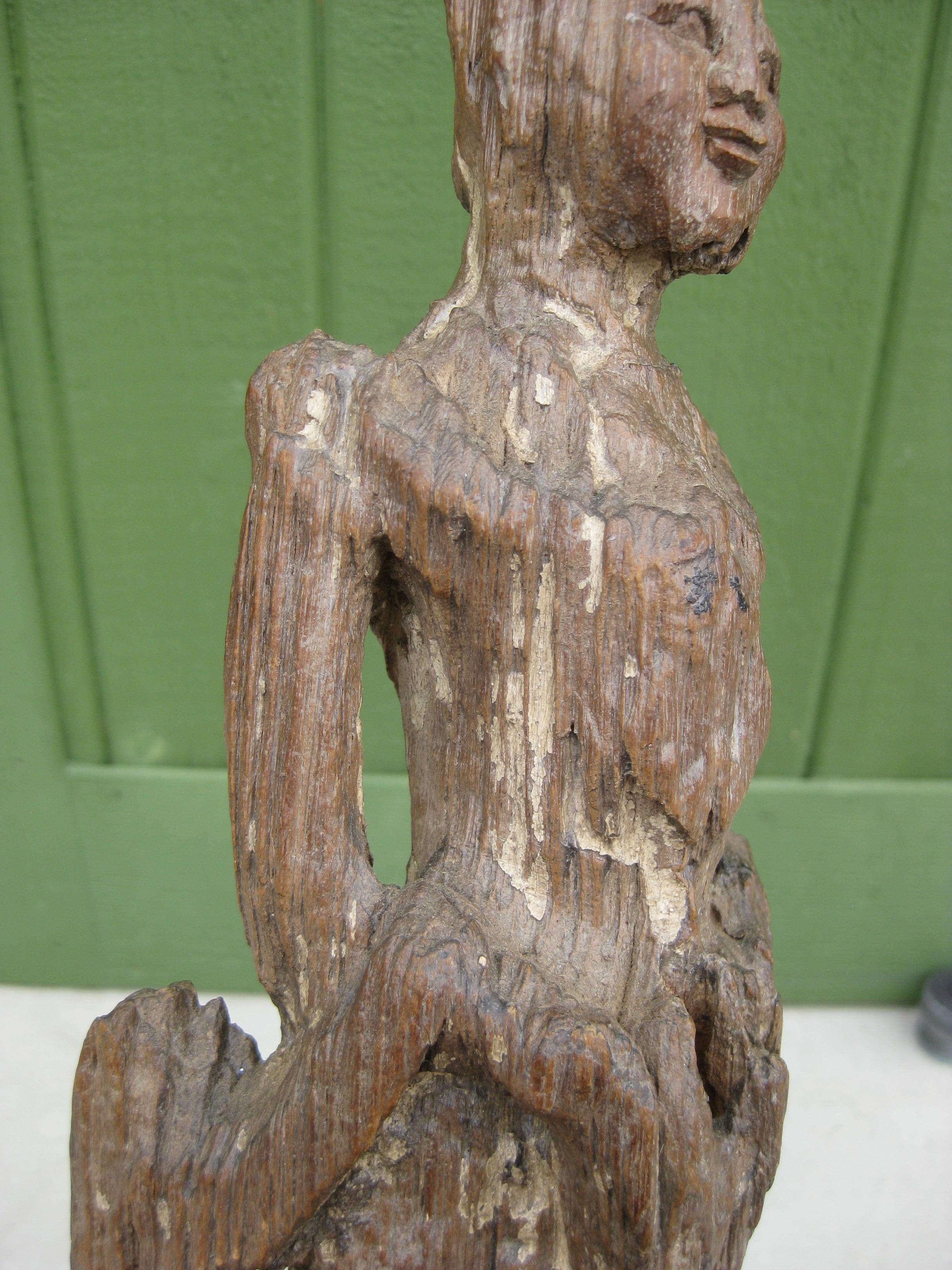 Ancient Thai Burmese Southeast Asia Temple Goddess Deity Wood Statue Sculpture For Sale 10