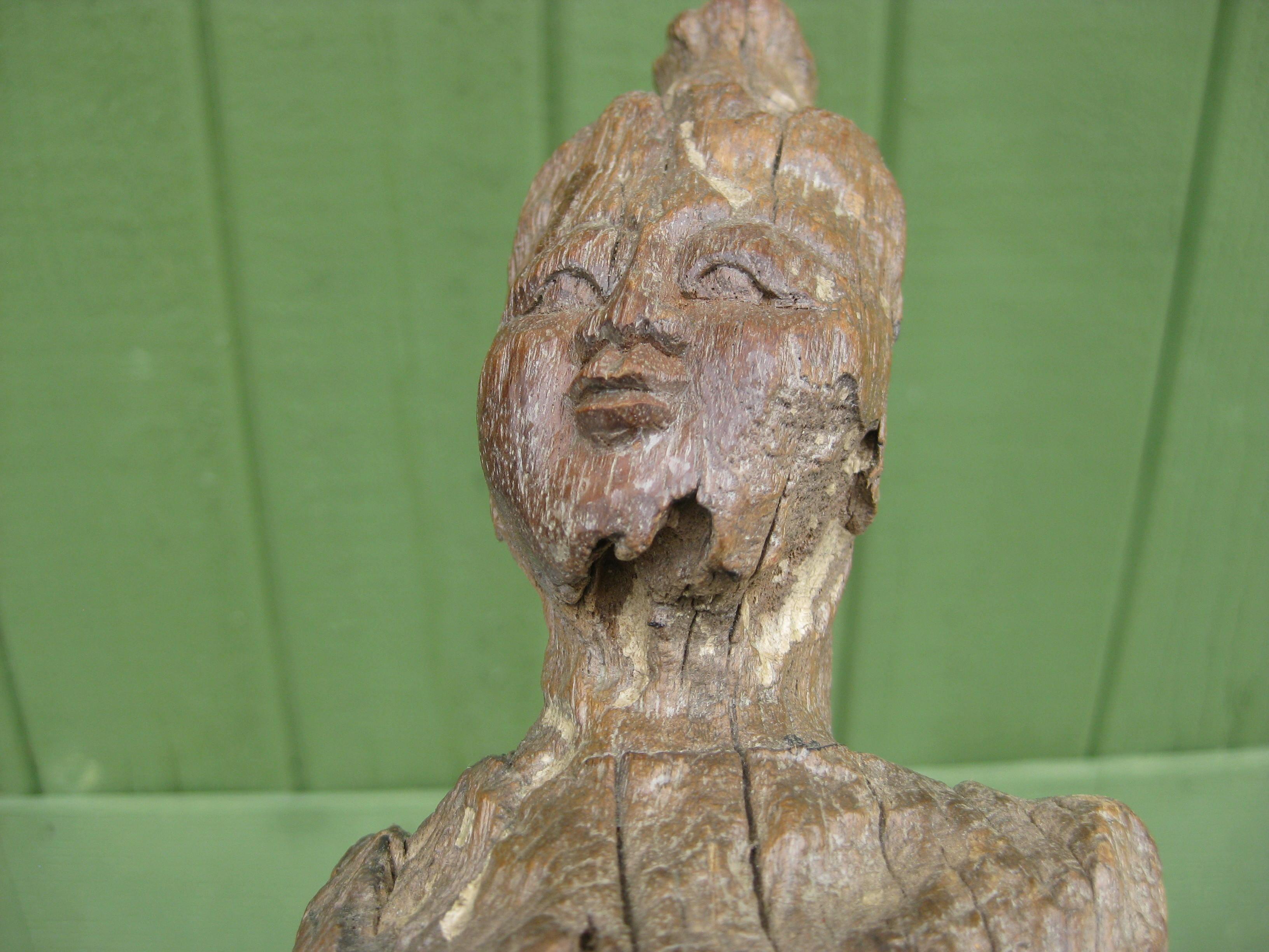 Ancient Thai Burmese Southeast Asia Temple Goddess Deity Wood Statue Sculpture For Sale 14