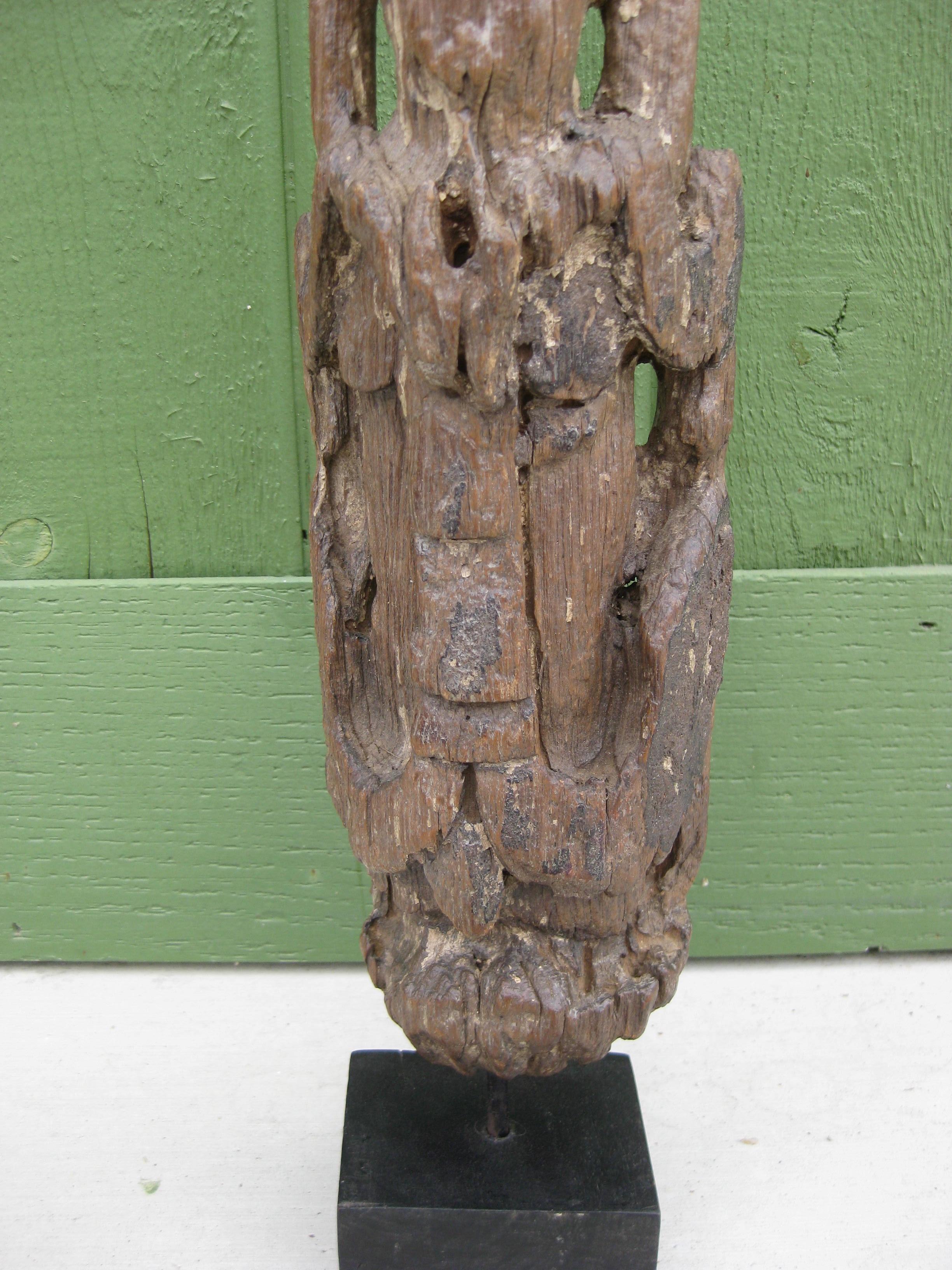 Hand-Crafted Ancient Thai Burmese Southeast Asia Temple Goddess Deity Wood Statue Sculpture For Sale