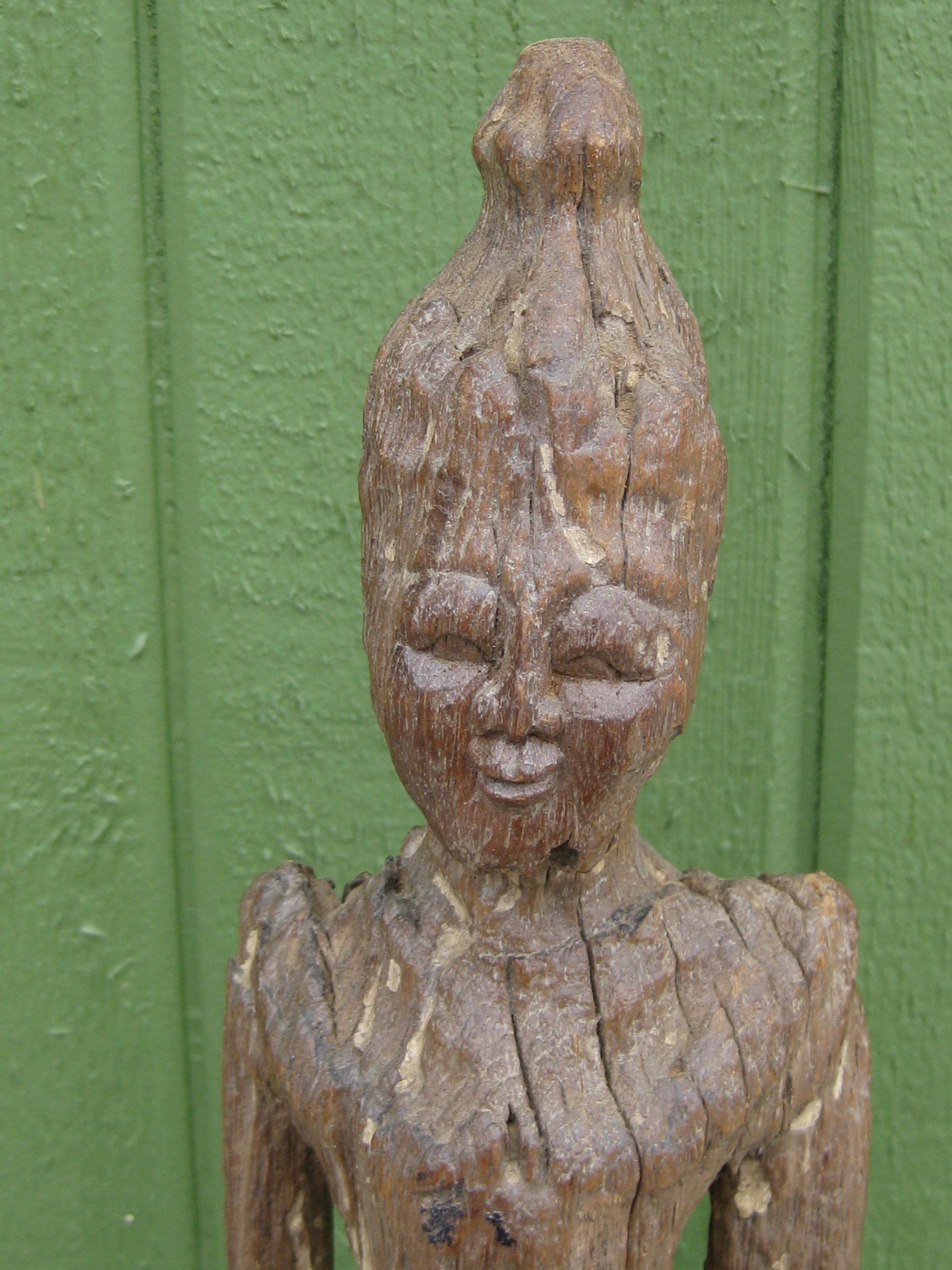 18th Century and Earlier Ancient Thai Burmese Southeast Asia Temple Goddess Deity Wood Statue Sculpture For Sale