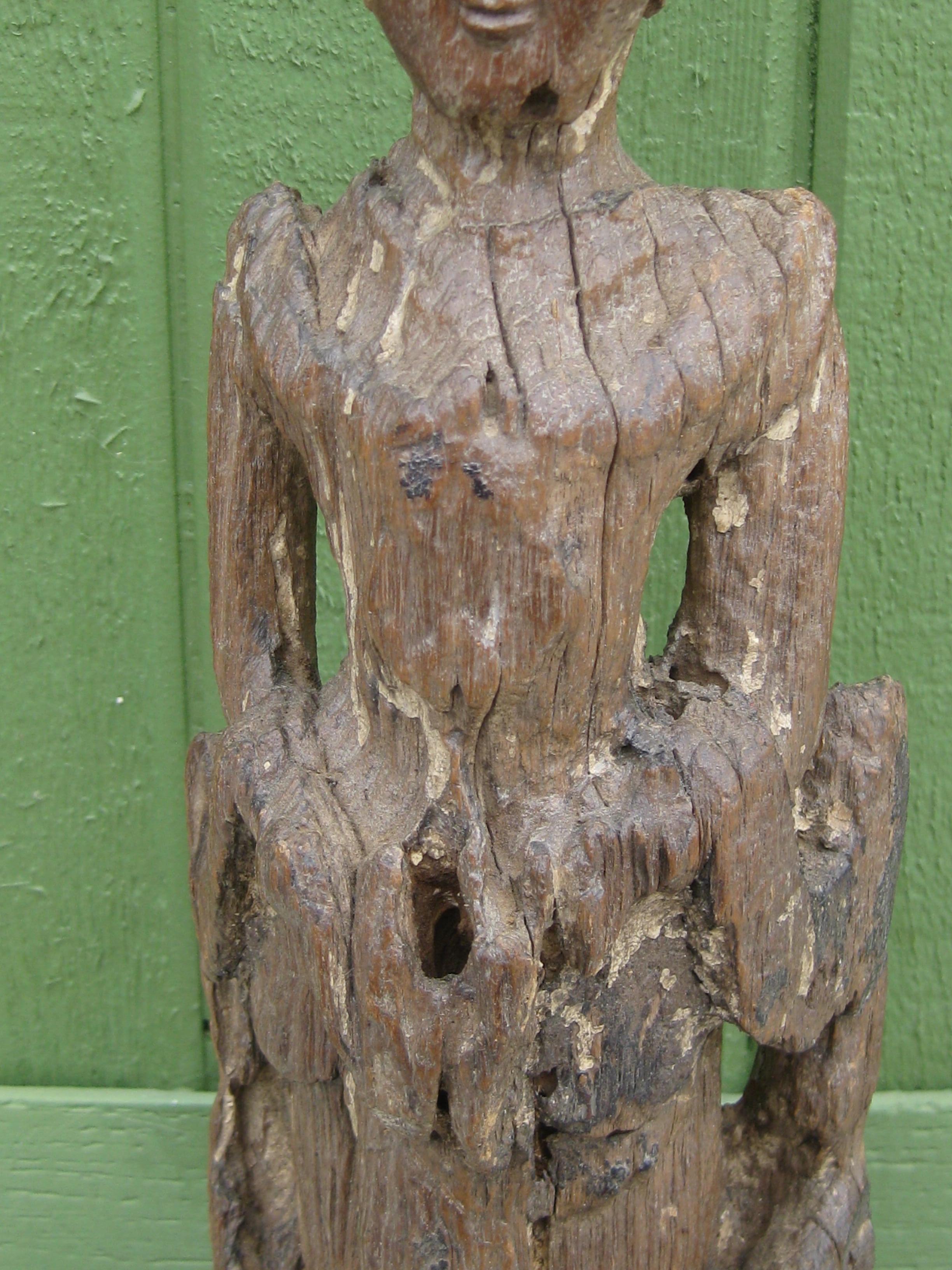 Ancient Thai Burmese Southeast Asia Temple Goddess Deity Wood Statue Sculpture For Sale 1