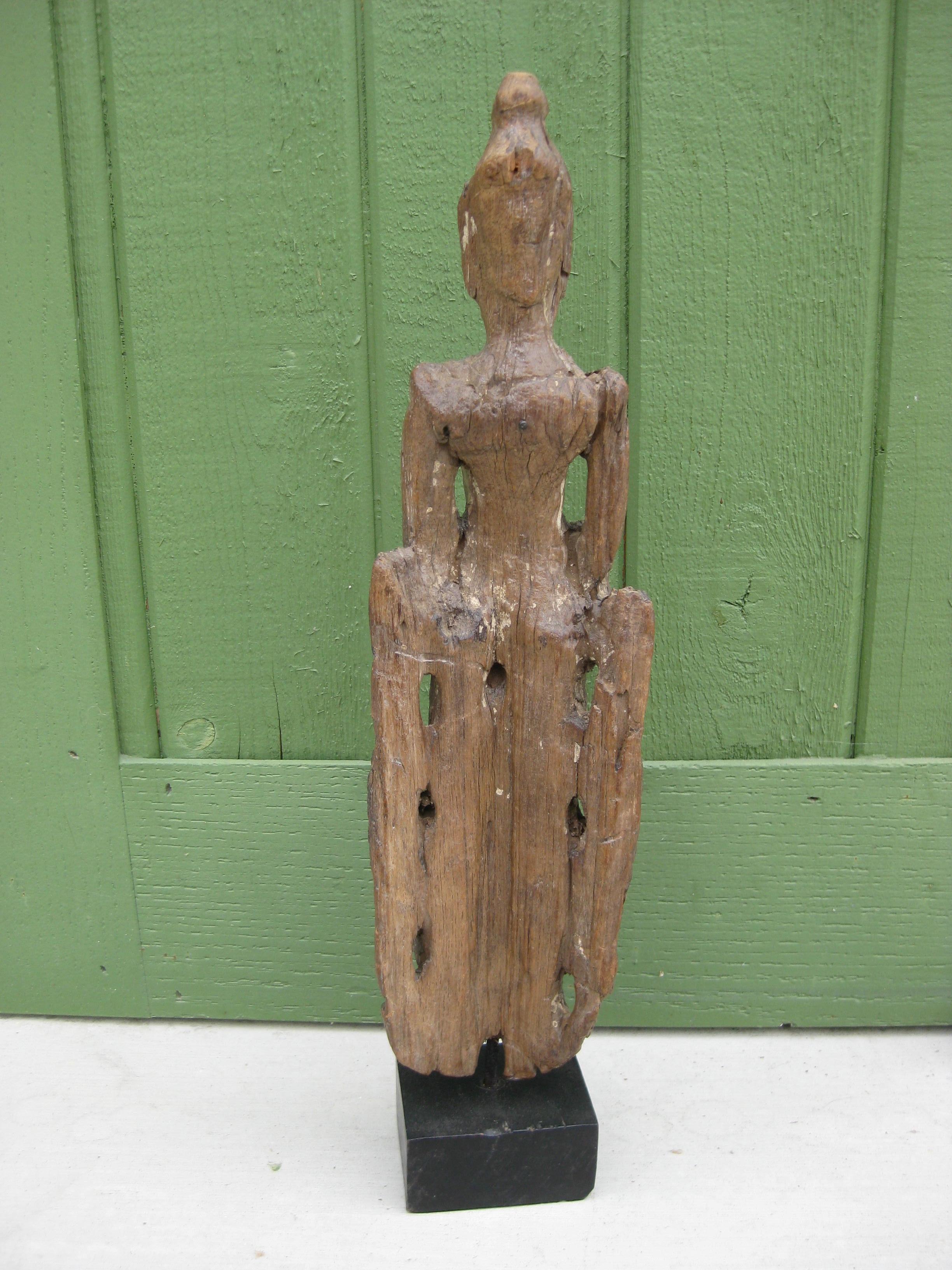Ancient Thai Burmese Southeast Asia Temple Goddess Deity Wood Statue Sculpture For Sale 4
