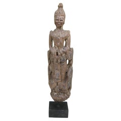 Ancient Thai Burmese Southeast Asia Temple Goddess Deity Wood Statue Sculpture