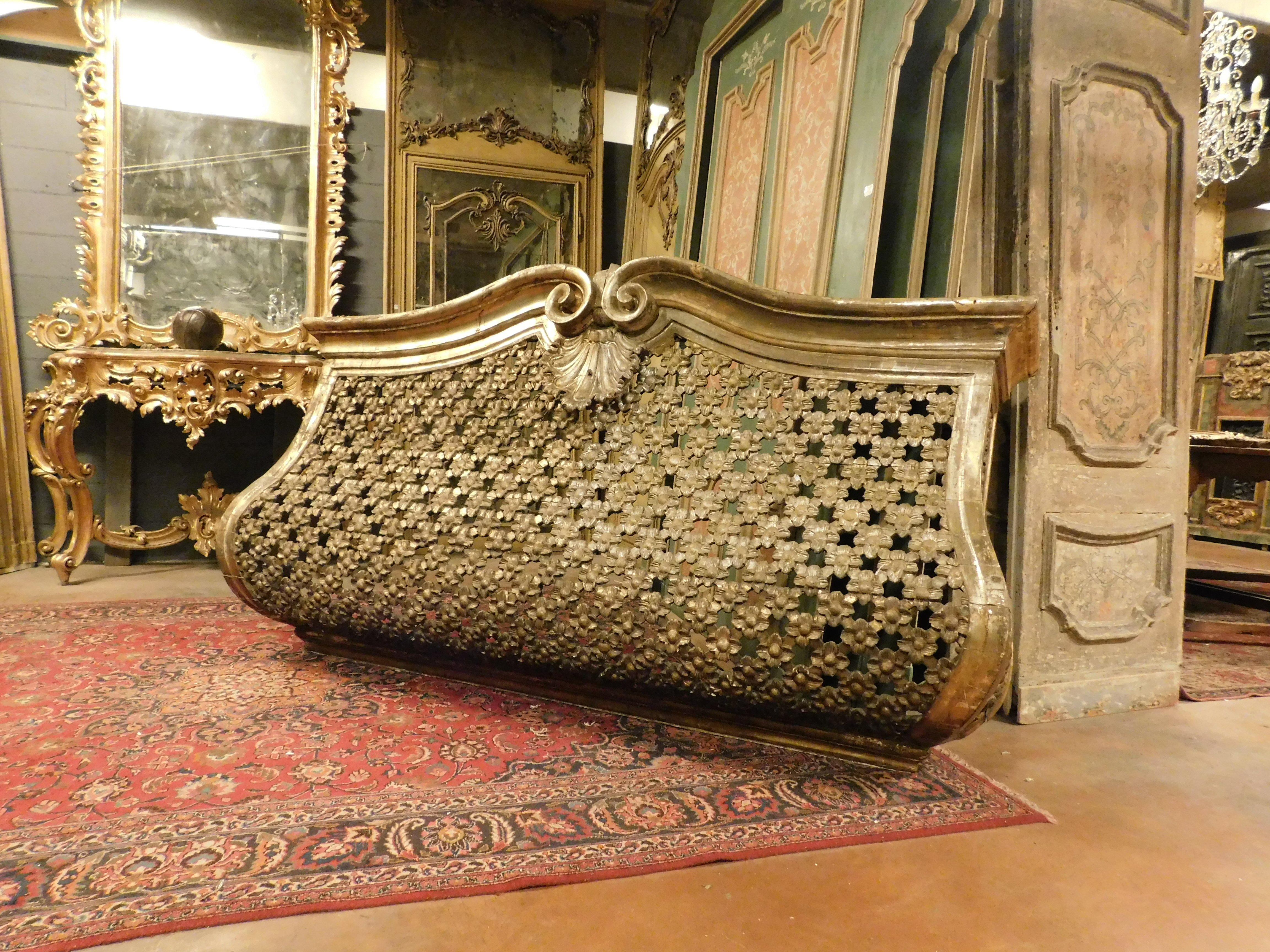 Italian Ancient Theater Or Church Balcony, In Perforated And Gilded Wood, '700 Venice