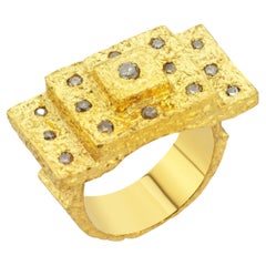 Ancient Themed Ring 24K Gold-Plated Sterling Silver and Diamonds
