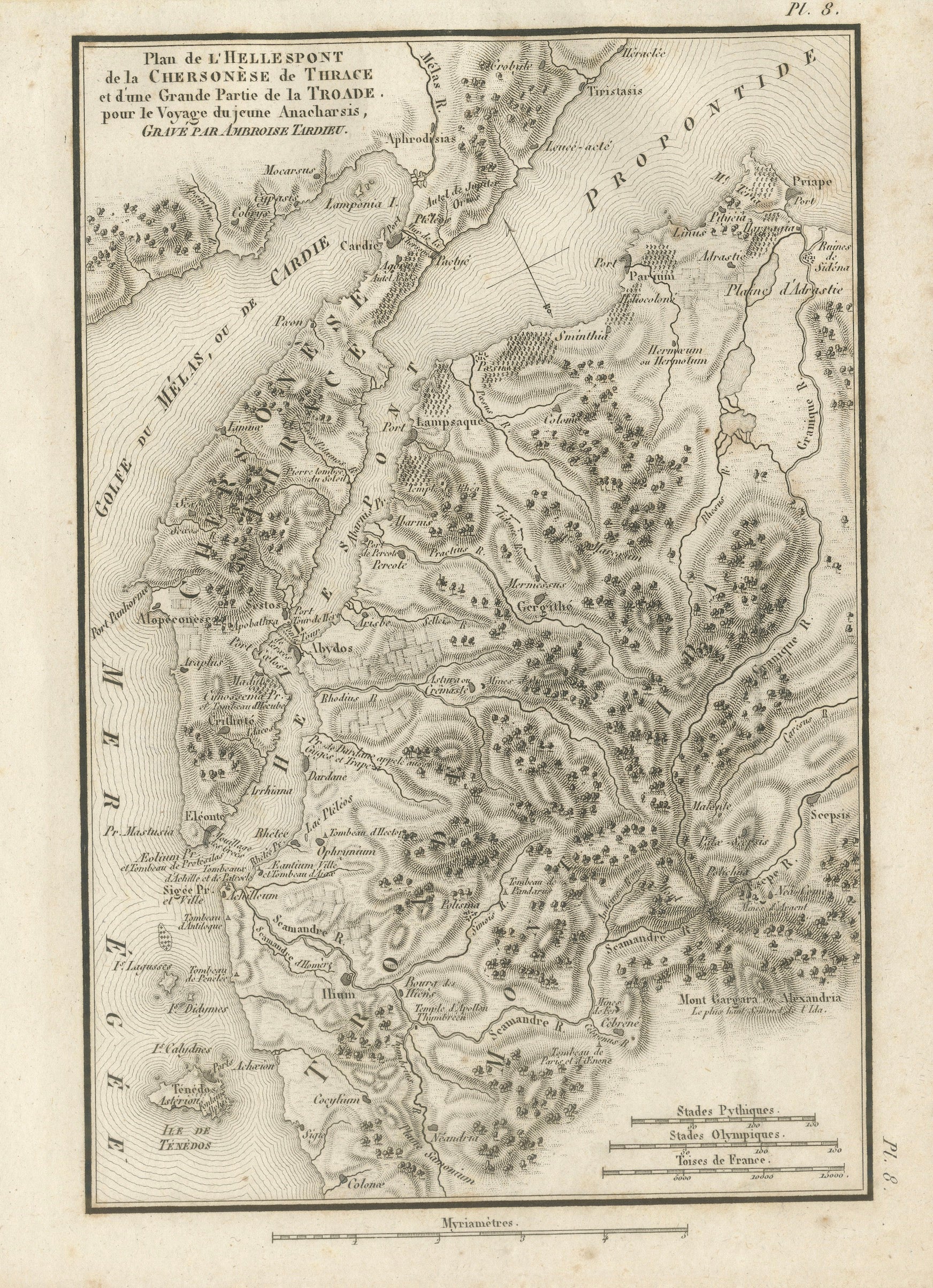 Ancient Troy and Hellespont Map by Ambroise Tardieu, 1825