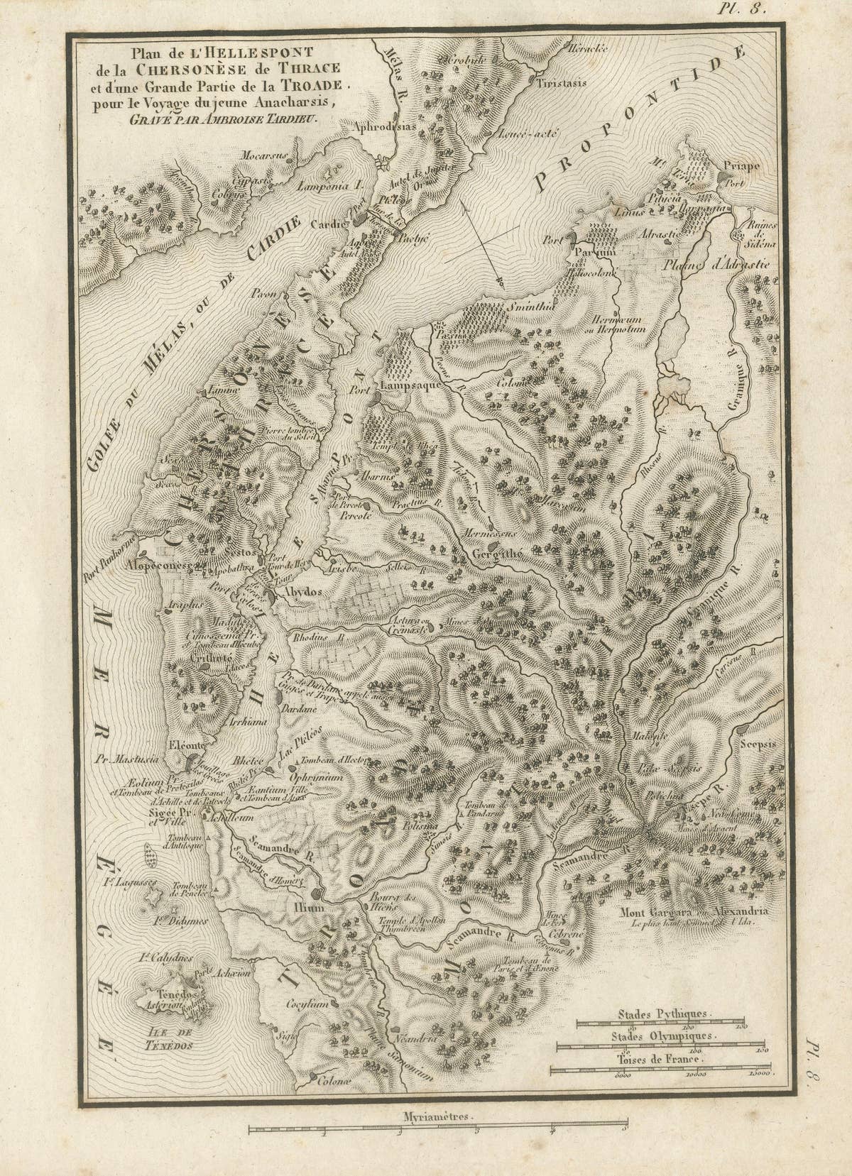 Ancient Troy and Hellespont Map by Ambroise Tardieu, 1825