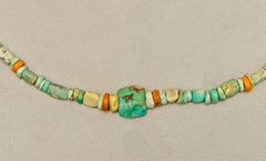 Ancient Turquoise Beads with Ancient Glass Disc Beads and 20k Gold Clasp