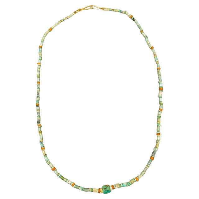 Ancient Turquoise Beads with Ancient Glass Disc Beads and 20k Gold ...