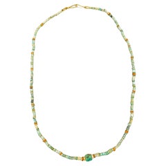 Ancient Turquoise Beads with Ancient Glass Disc Beads and 20k Gold Clasp