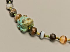 Ancient Turquoise Frog Pendant, Turquoise Disc Beads and Spherical Agate Beads
