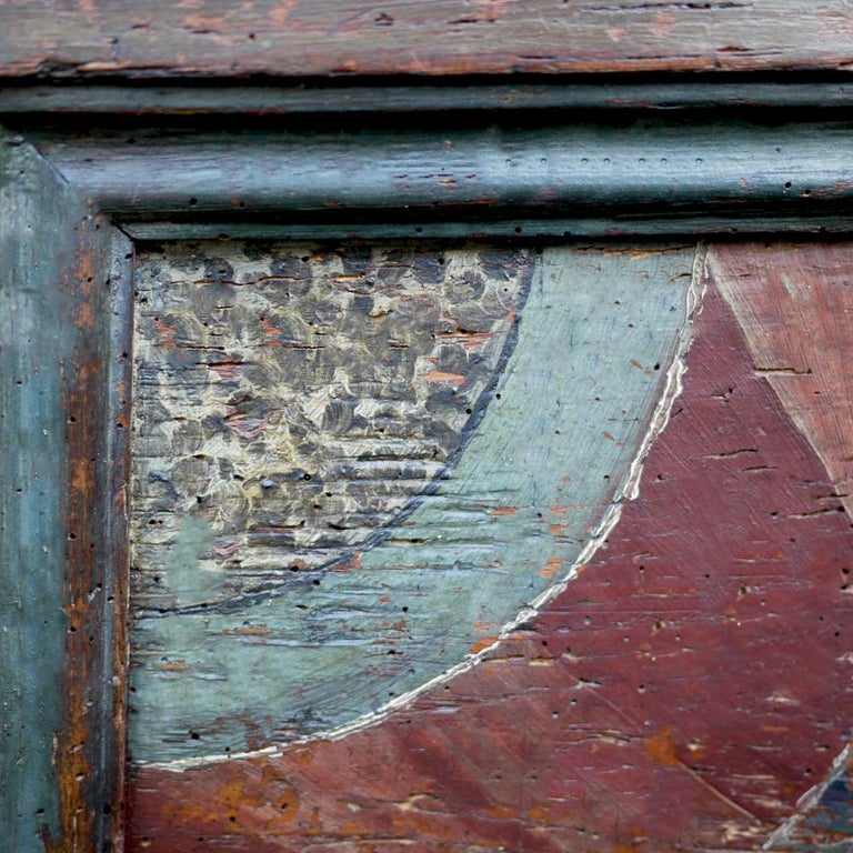 18th Century Blanket Chest Blue and Red Painted For Sale at 1stDibs