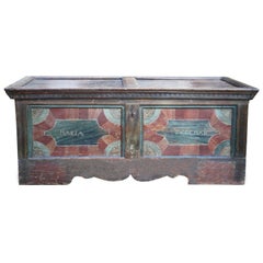 18th Century Blanket Chest Blue and Red Painted