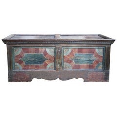 18th Century Blanket Chest Blue and Red Painted 