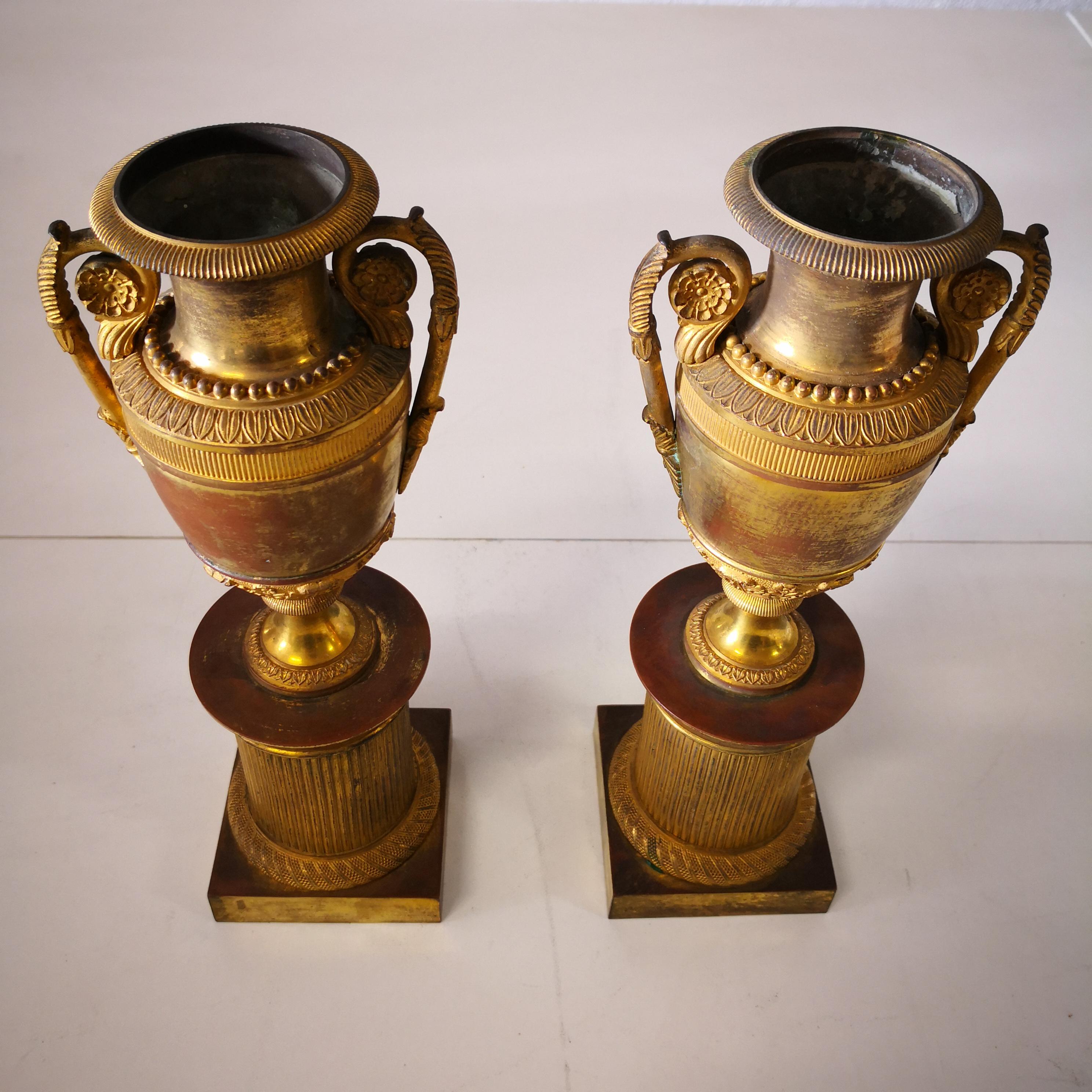 Bronze Ancient Vases on Plinth, Italy, 19th Century