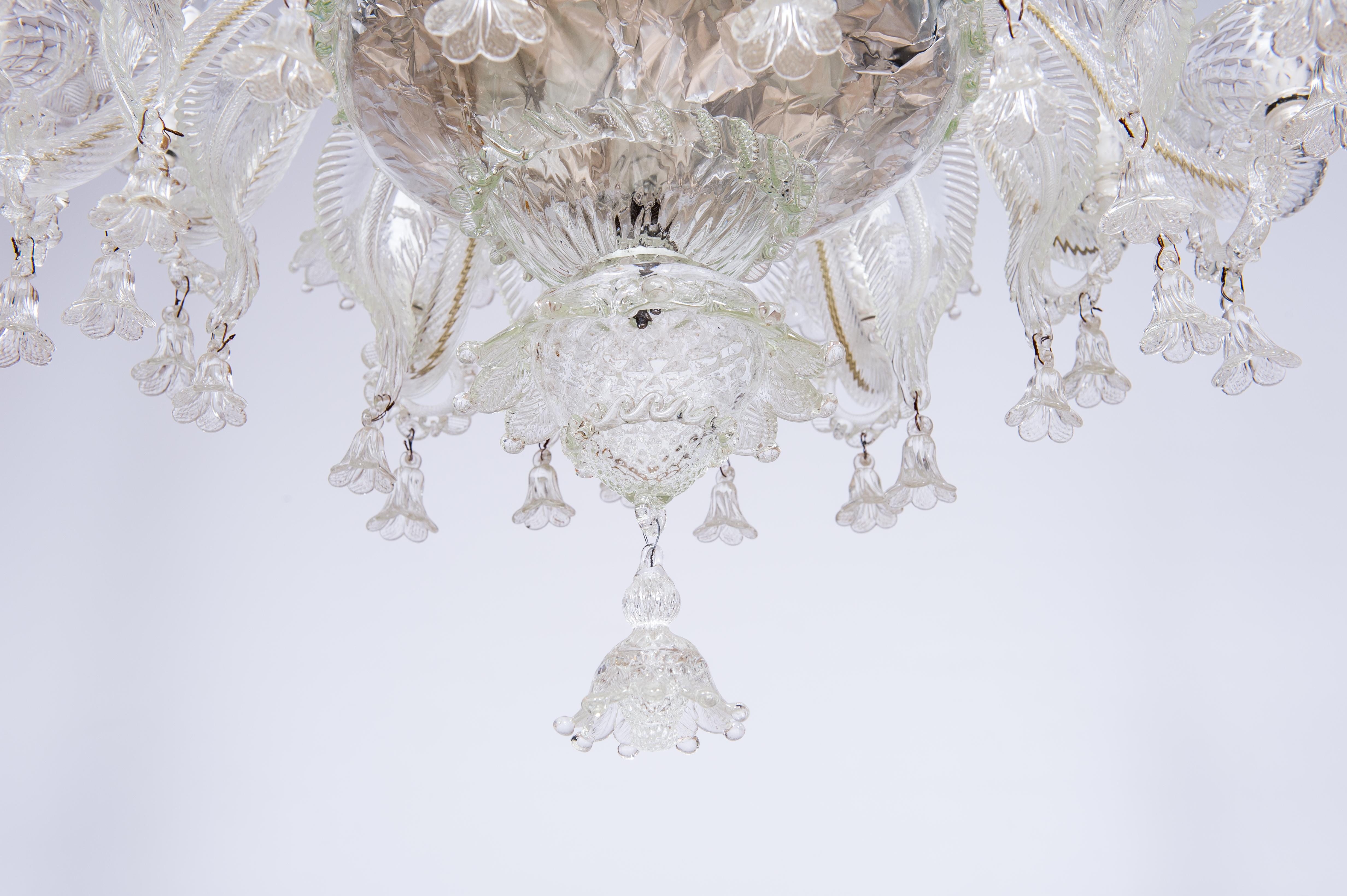 Venetian Chandelier in Transparent Murano Glass, Italy 1950s For Sale 4