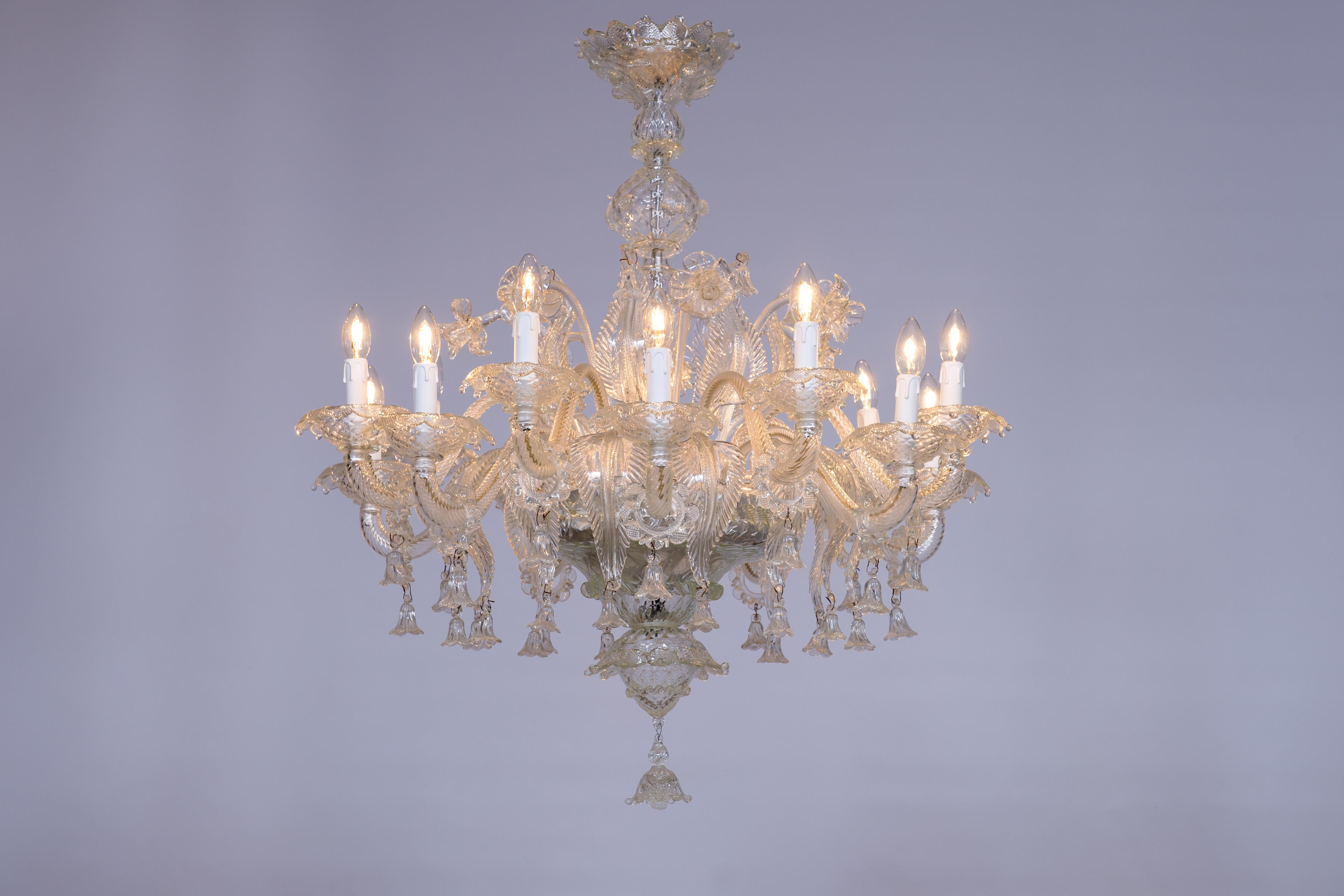 Venetian Chandelier in Transparent Murano Glass, Italy 1950s For Sale 9