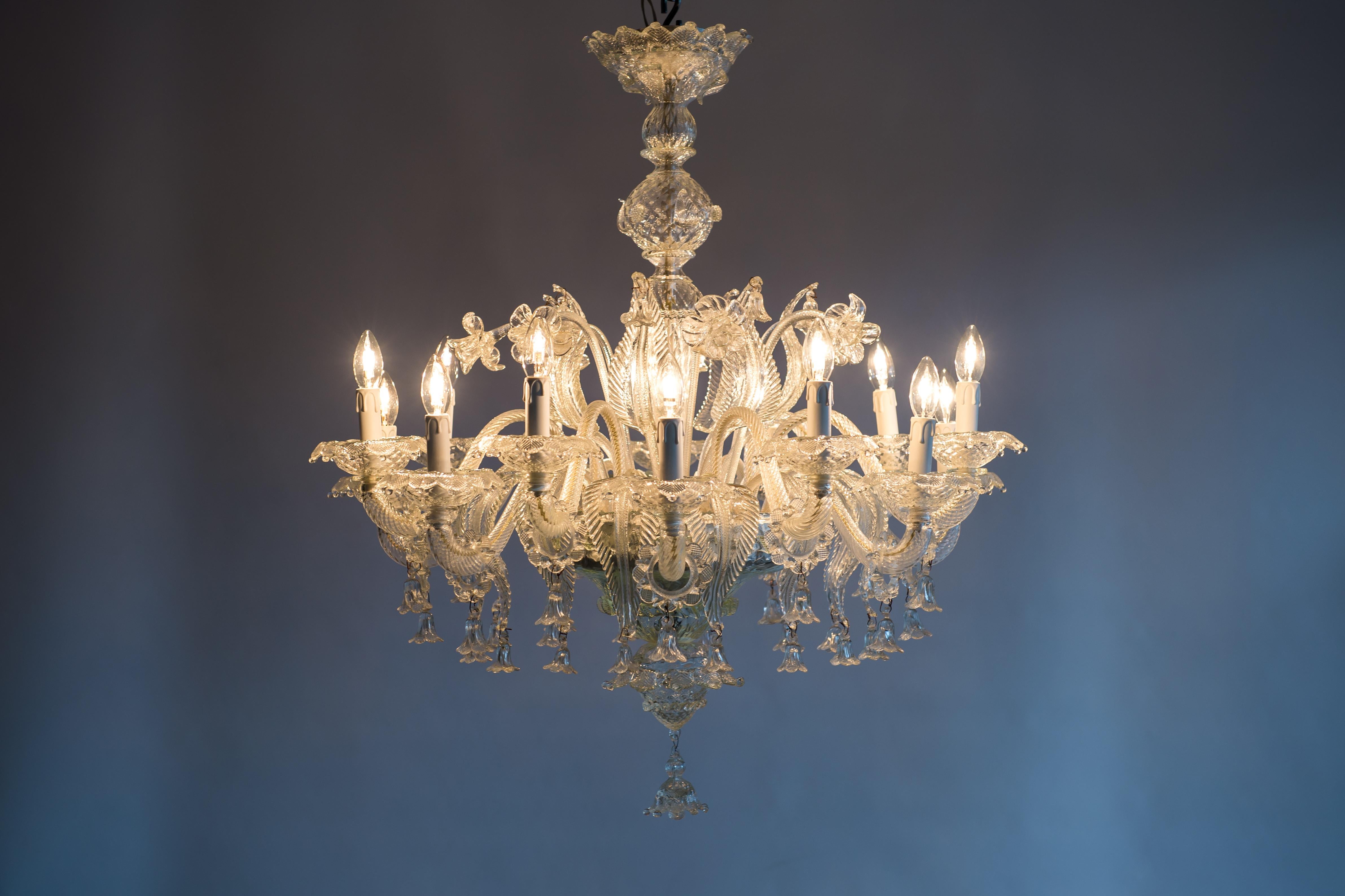Venetian Chandelier in Transparent Murano Glass, Italy 1950s For Sale 12