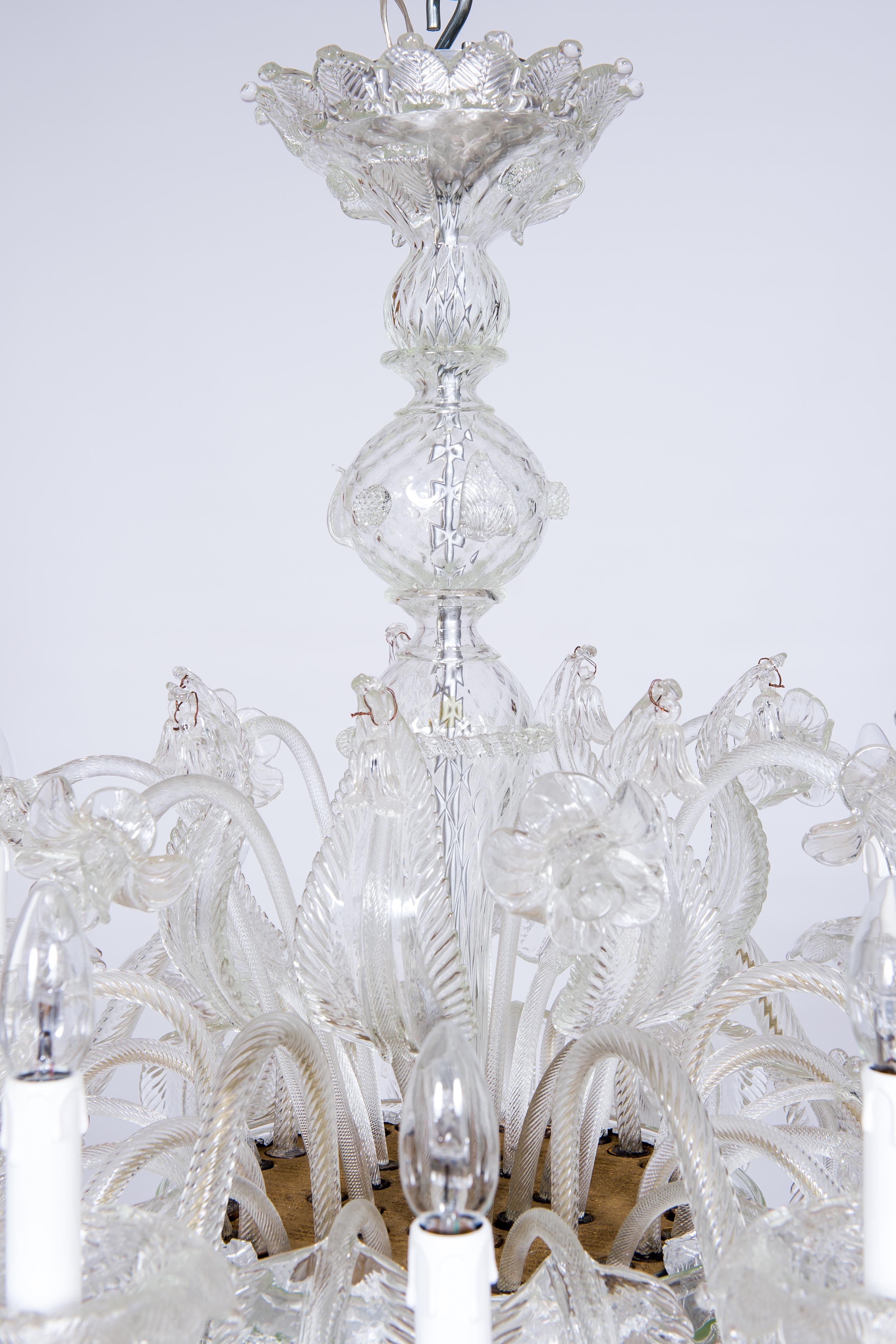 Venetian Chandelier in Transparent Murano Glass, Italy 1950s In Excellent Condition For Sale In Villaverla, IT