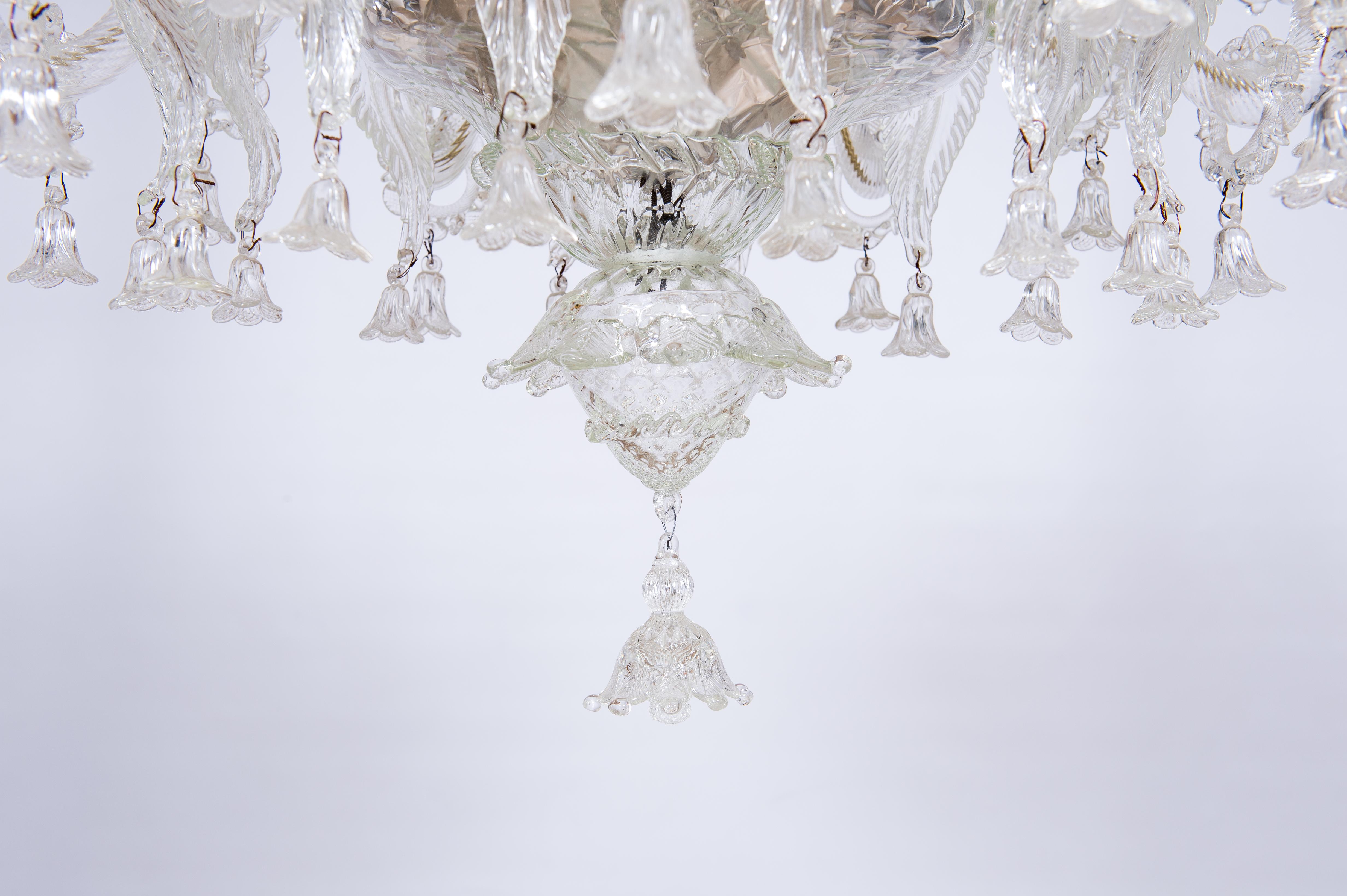 Mid-20th Century Venetian Chandelier in Transparent Murano Glass, Italy 1950s For Sale