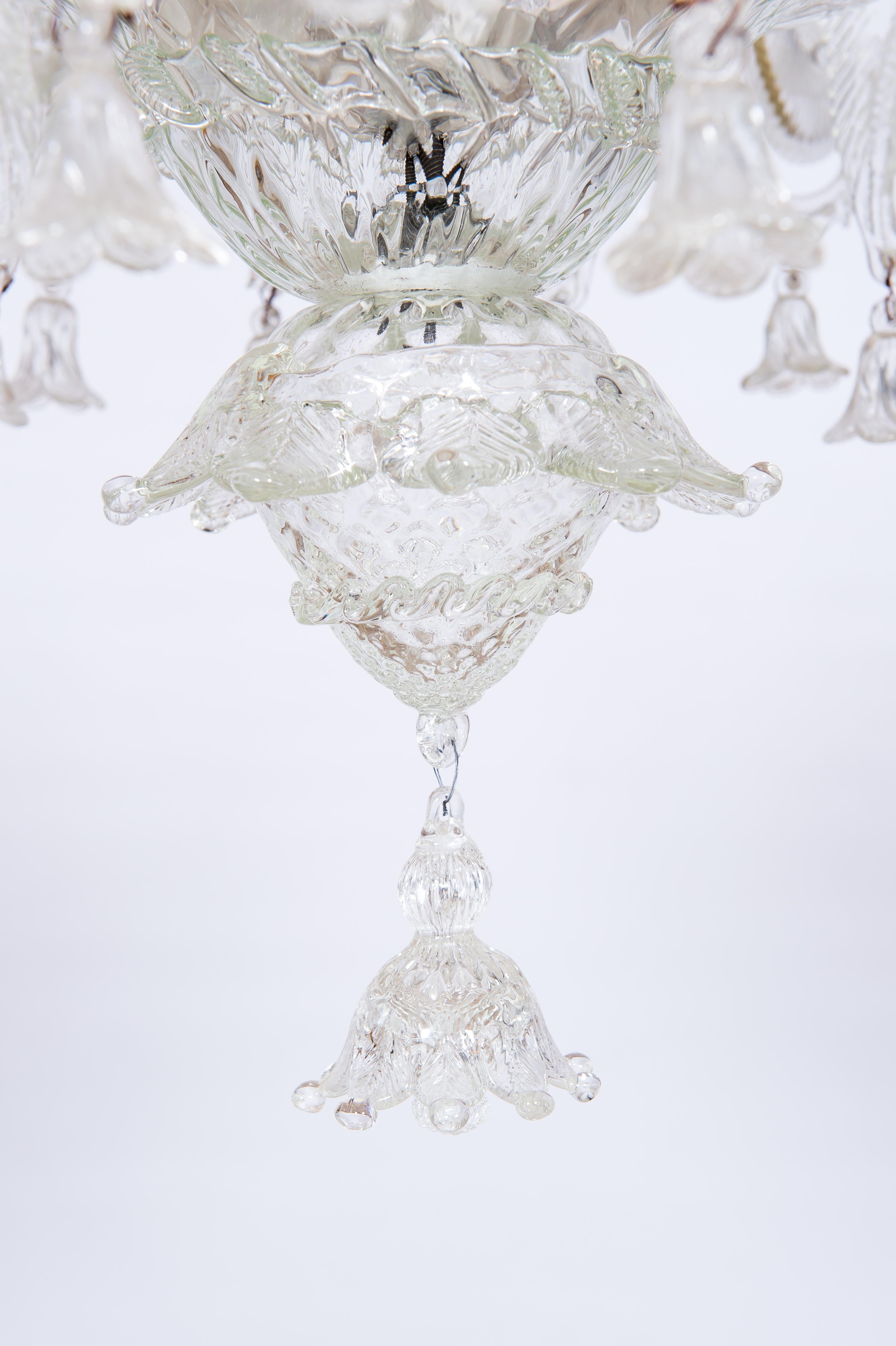 Blown Glass Venetian Chandelier in Transparent Murano Glass, Italy 1950s For Sale