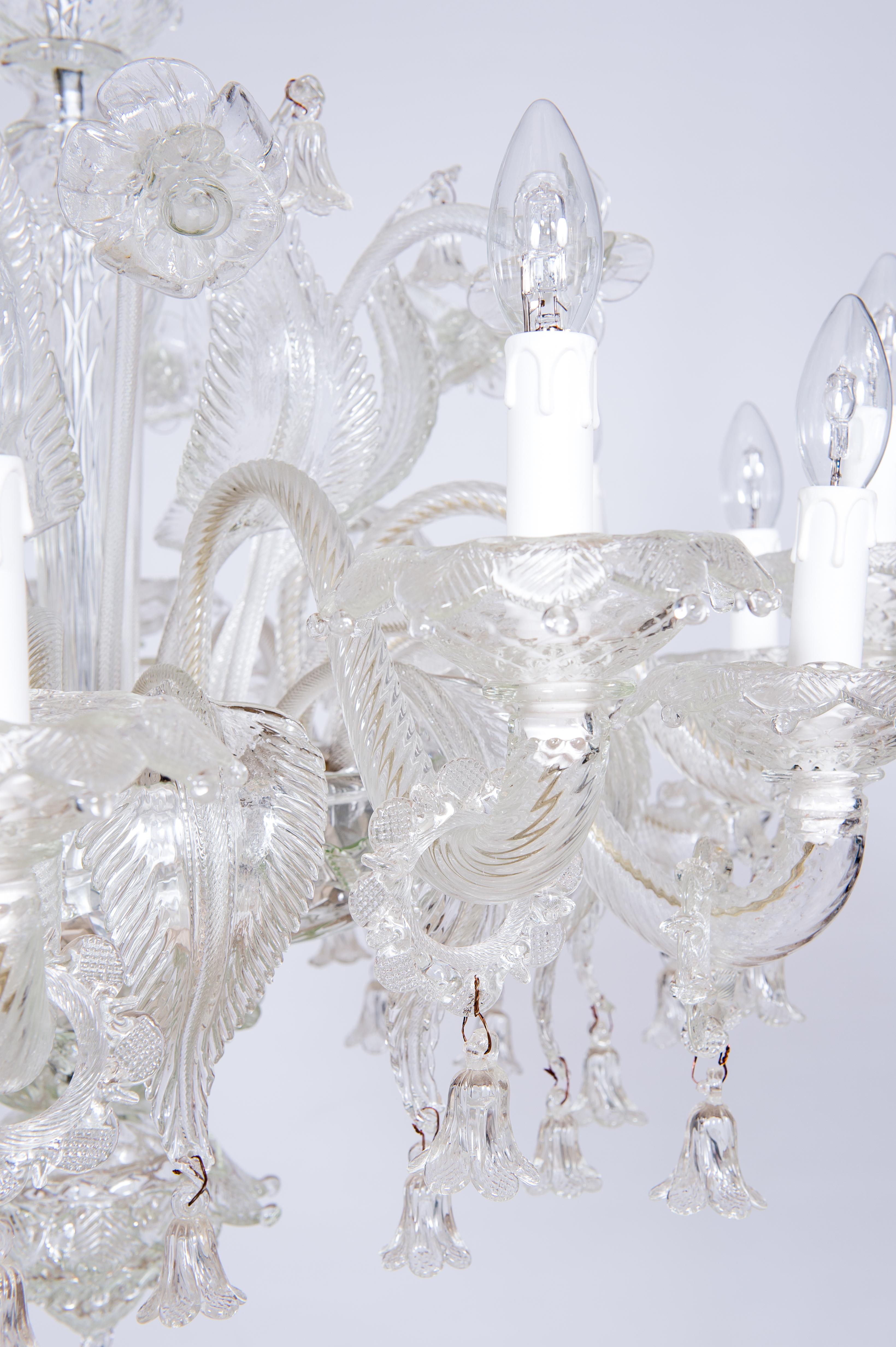 Venetian Chandelier in Transparent Murano Glass, Italy 1950s For Sale 1