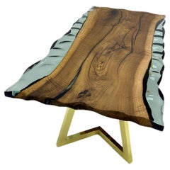 Ancient Walnut Green Wavy Epoxy Table