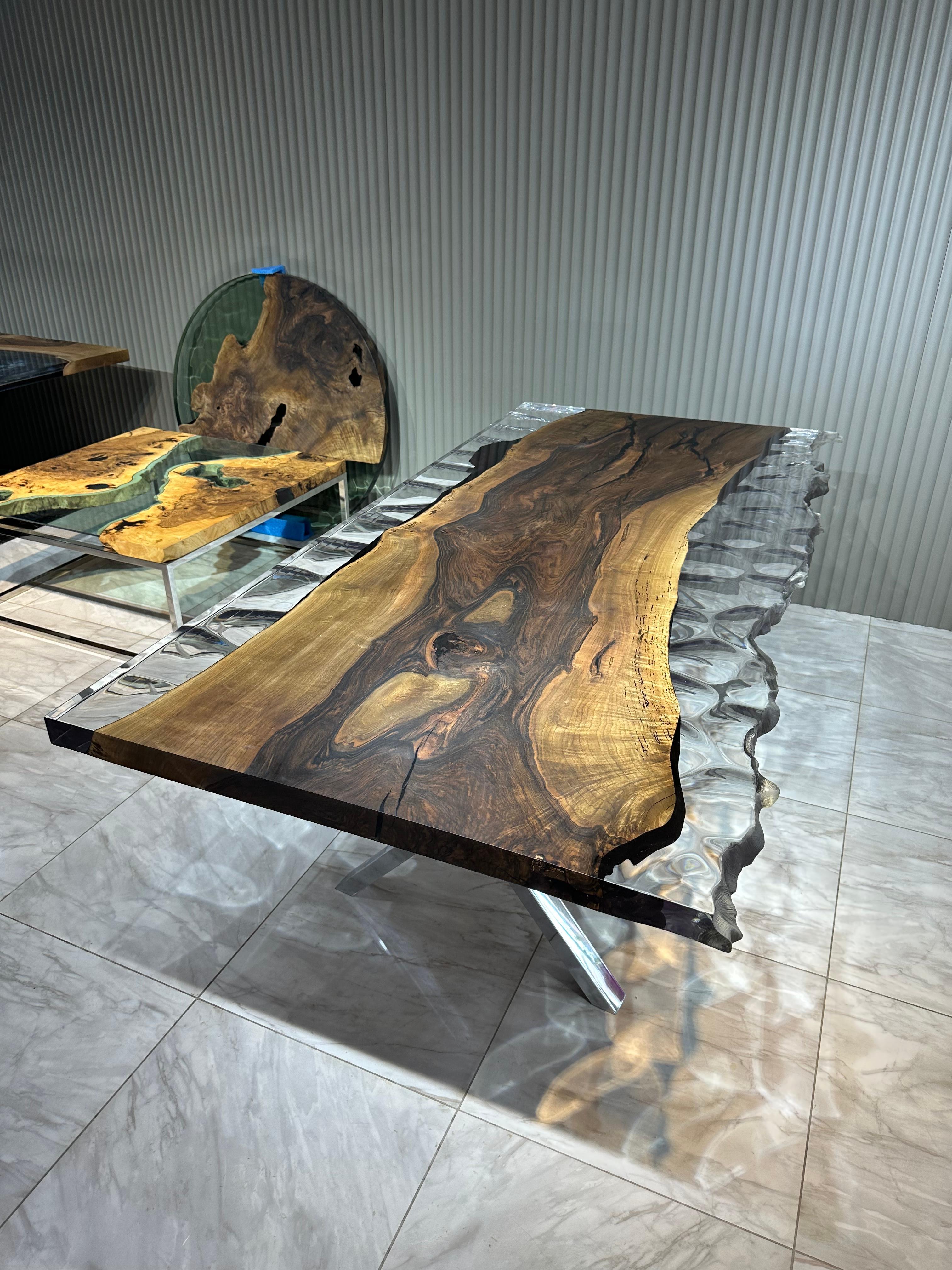 Walnut Wood Wave Epoxy Resin Dining / Conference Table

This table is made of one-piece natural walnut slab. We brought together clear transparent epoxy with the unique structure of the walnut slab.

It can be made in any size you wish! 