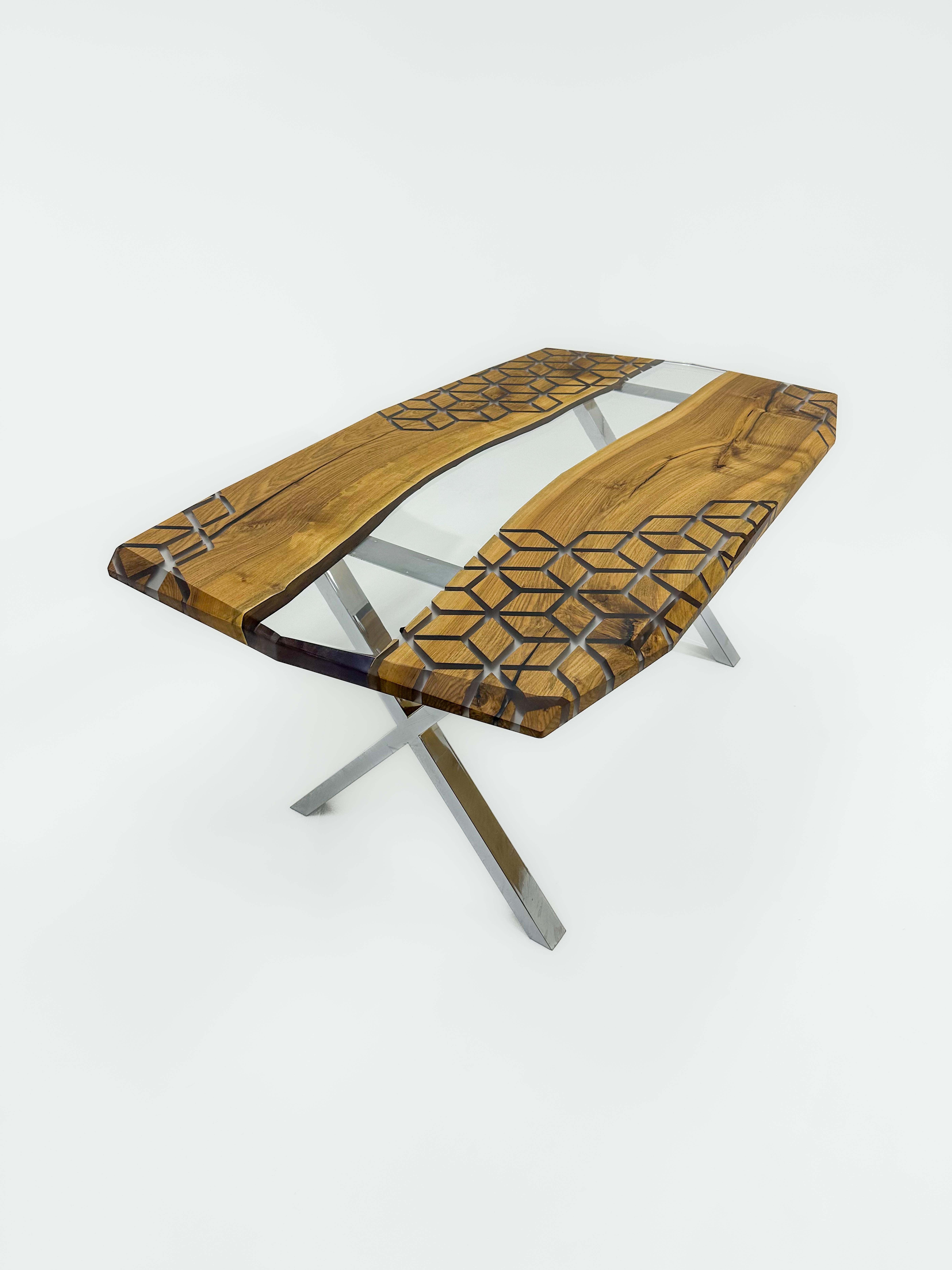 Ancient Walnut Wood Custom Epoxy Resin Dining Table For Sale 2
