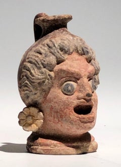 Ancient, Western Greek, Polychrome Head Vase in Form of a Dramatic Theatre Mask