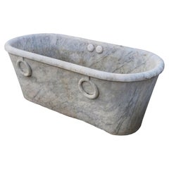 ANCIENT WHITE CARRARA MARBLE BATHTUBE WITH RINGS Sec. XIX