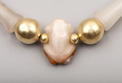 Ancient White Chalcedony Tairona Beads, Frog Pendant, and 20k Gold Beads