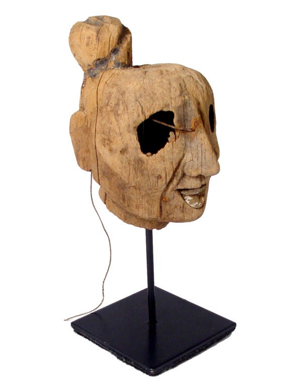 Folk Art Ancient Wooden Puppet Articulated Head