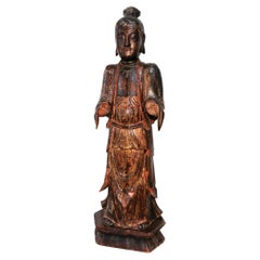 Ancient Wooden Sculpture of the Goddess Guan Yin, China, 17th / 18th Century