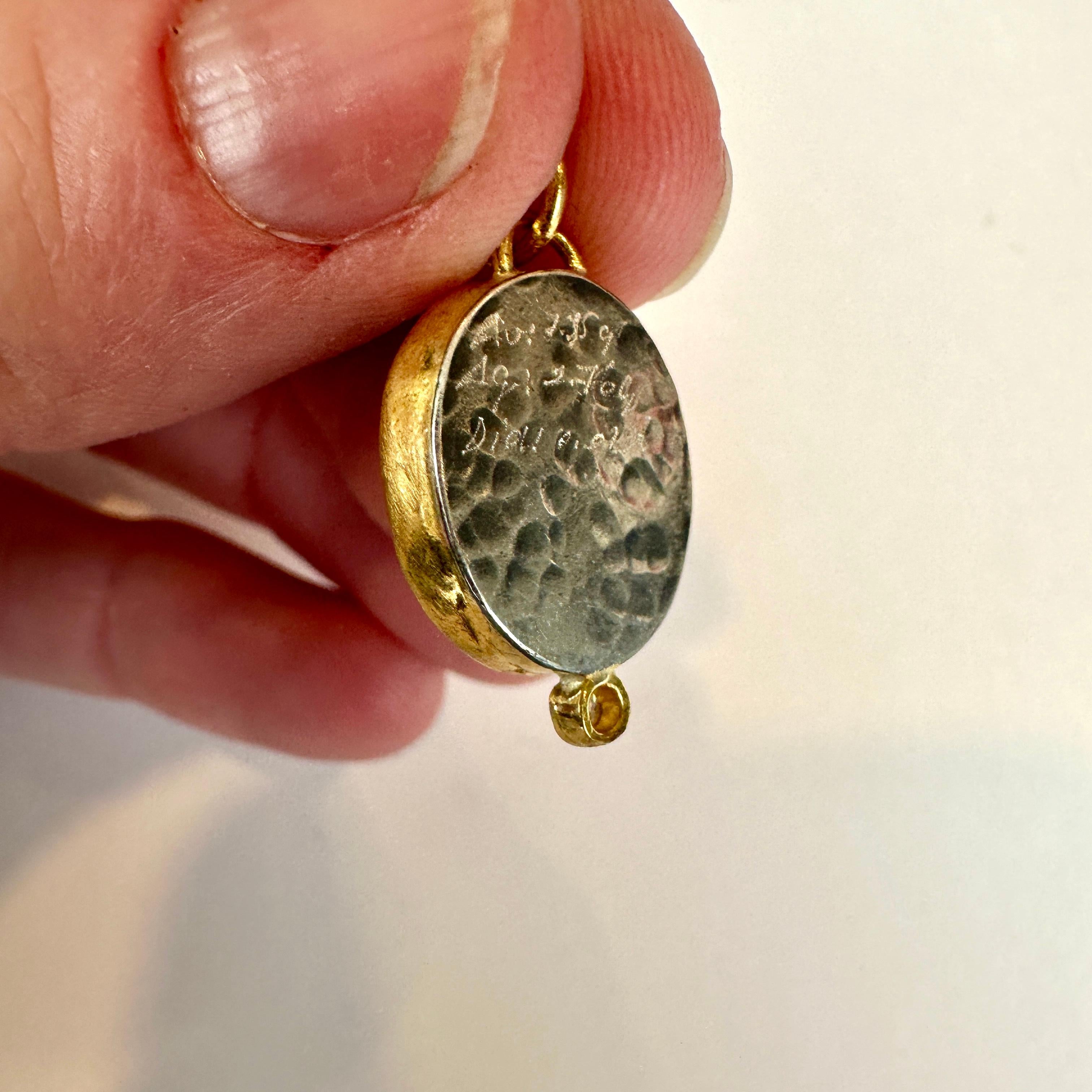 Round Cut Ancient Zeus Seated, Holding Eagle and Scepter, Coin Pendant, 24k Gold Diamonds For Sale