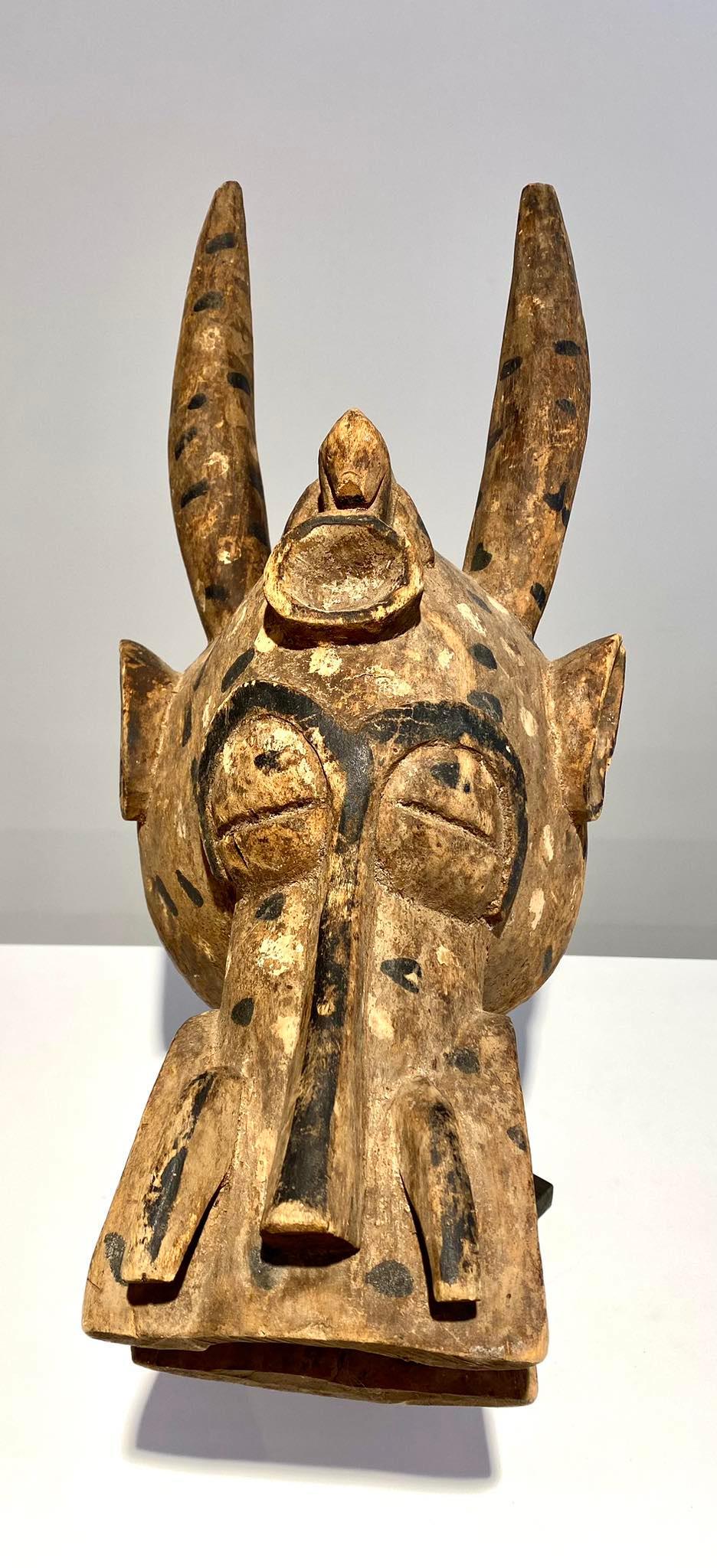 Legno Antica maschera zoomorfa Senufo Kponyungo Poro Costa d'Avorio Inizio XX secolo / A in vendita