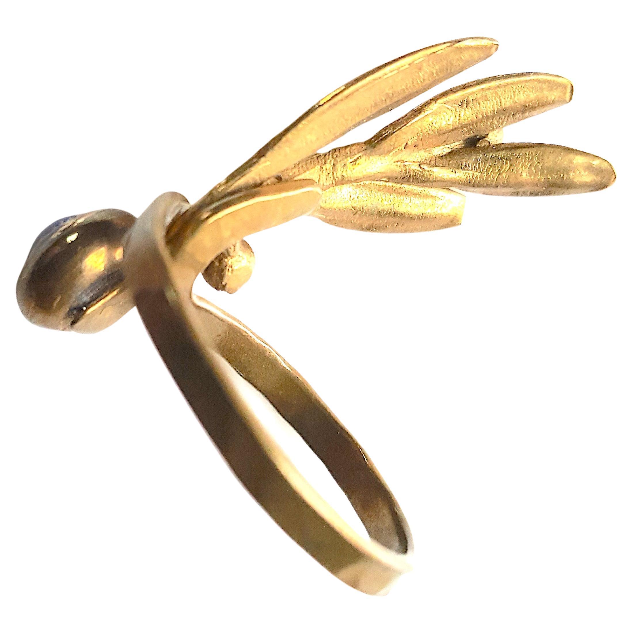 AncientGreekStyle Sculptural OpenWork BezelSetLapisCabochon Handmade Gold Ring For Sale 2