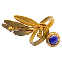 AncientGreekStyle Sculptural OpenWork BezelSetLapisCabochon Handmade Gold Ring