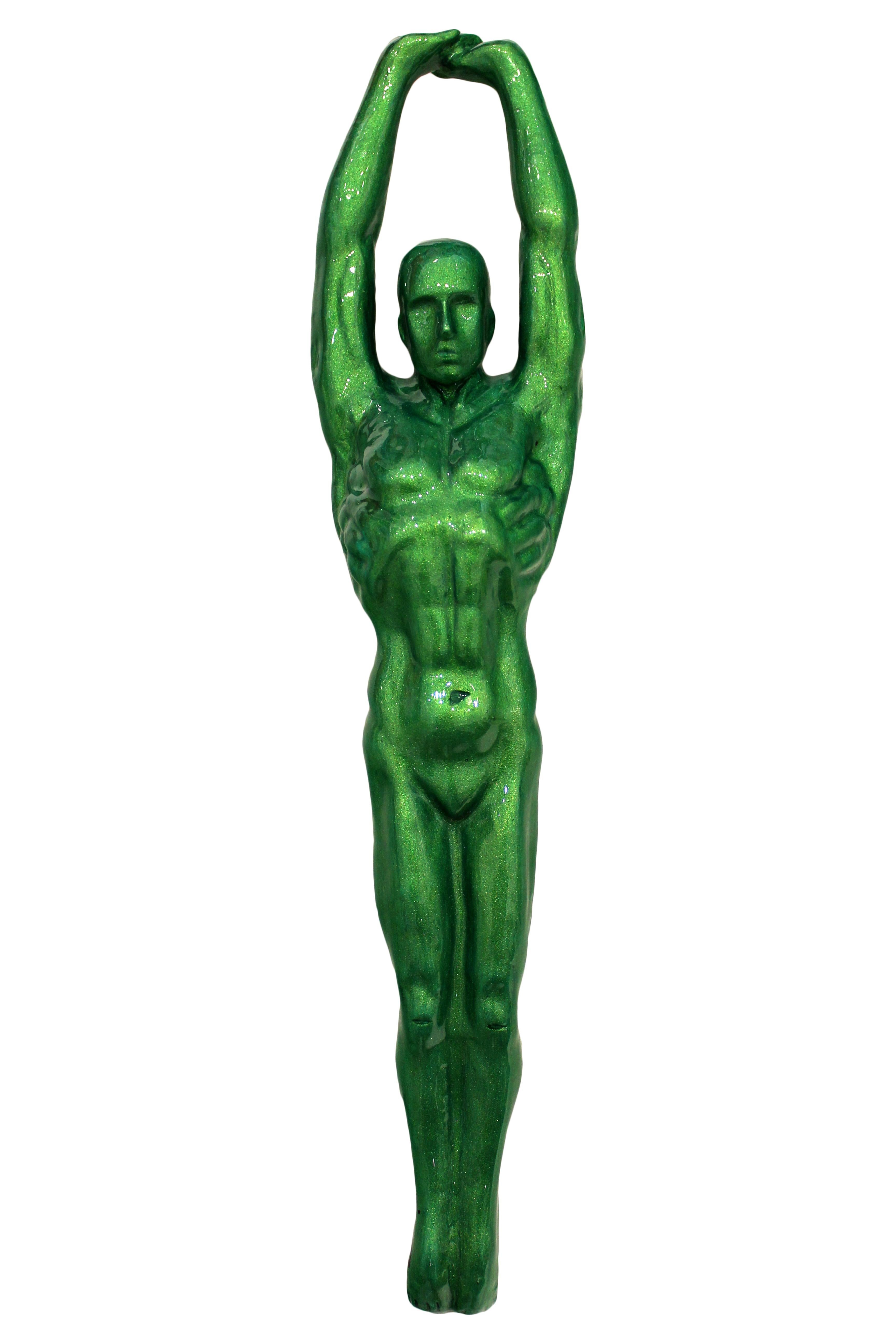 Ancizar Marin Figurative Sculpture - Diver (Green), Resin