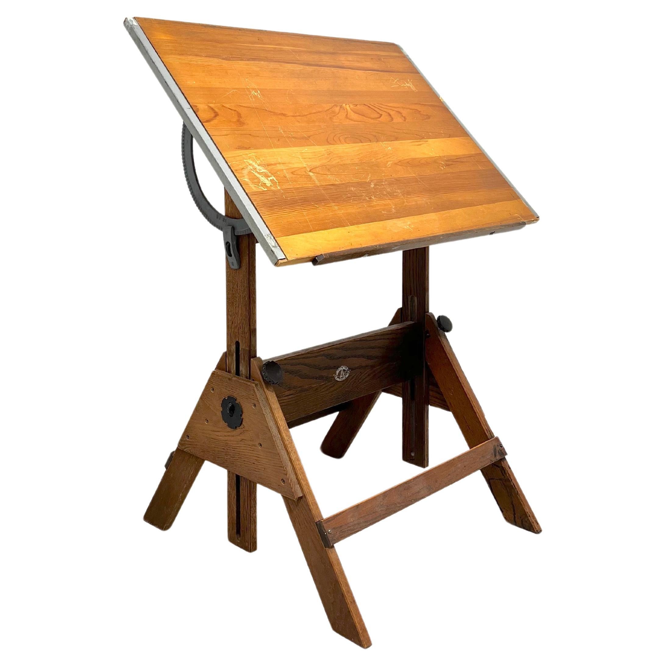 ANCO BILT Mid 20th Century Oak & Pine Drafting Table For Sale